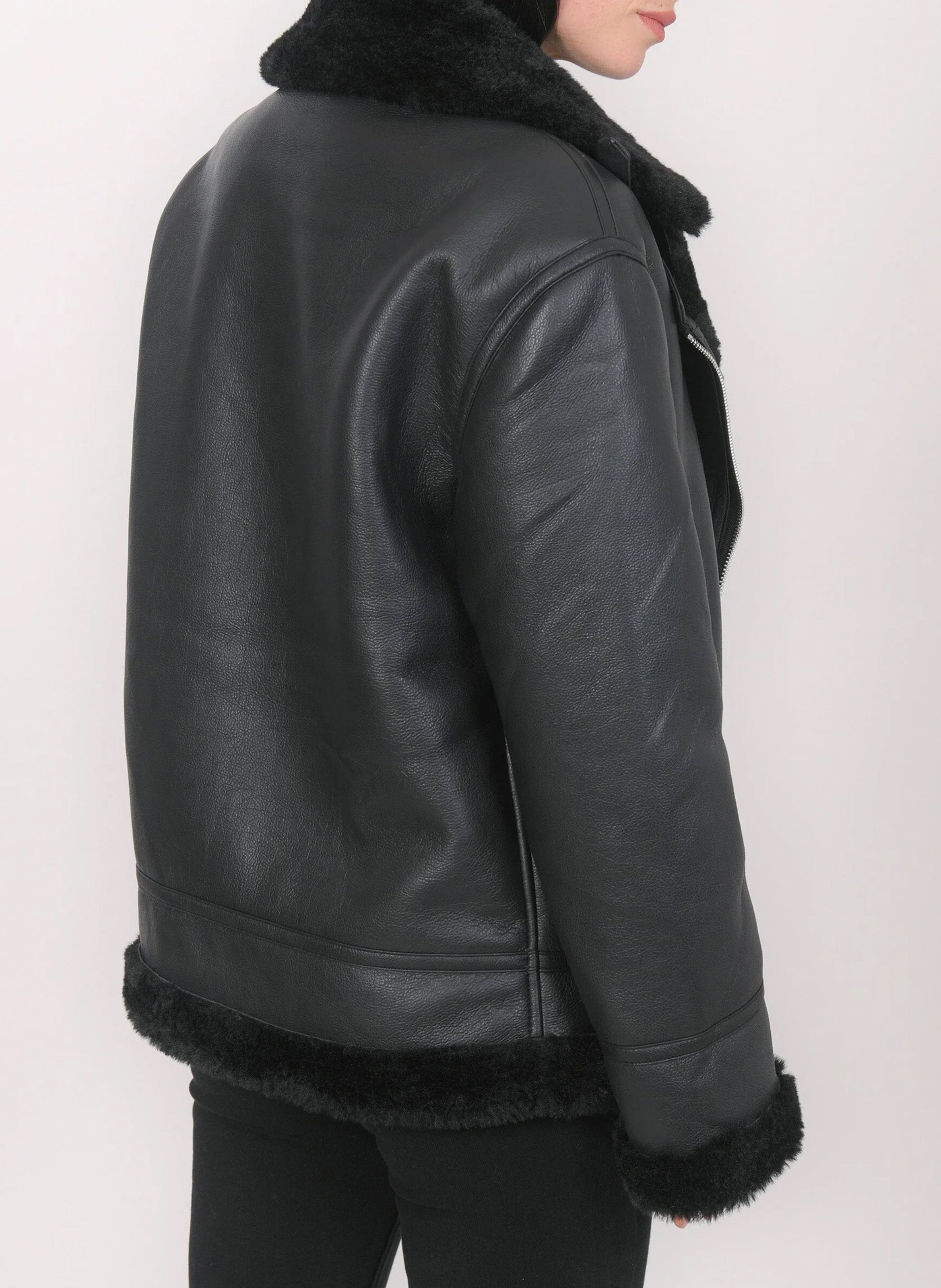 Chaqueta de cuello de solapa de efecto cuero KOOKAI Negro
