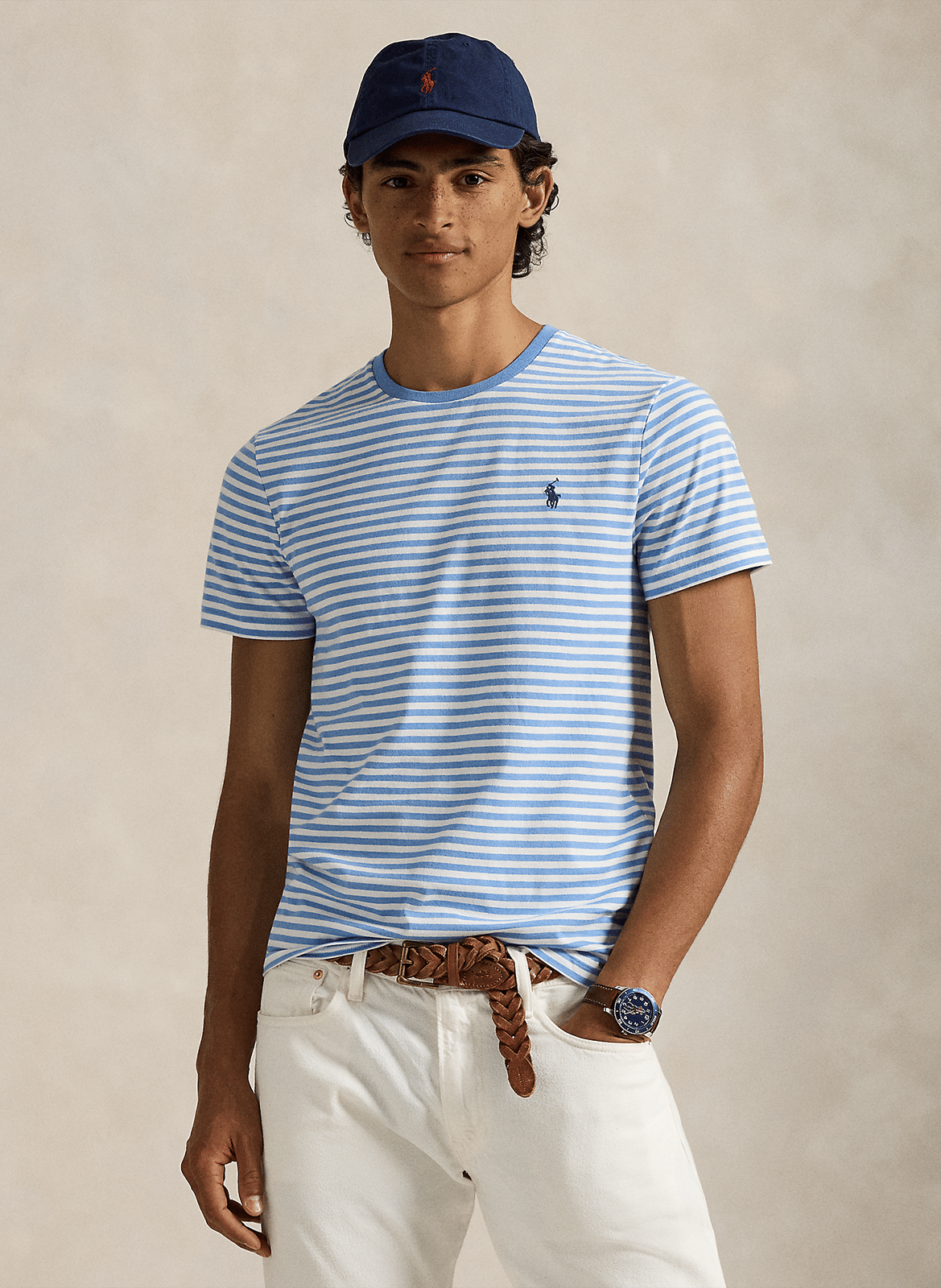 Camiseta recta con cuello redondo de algodón de rayas POLO RALPH LAUREN