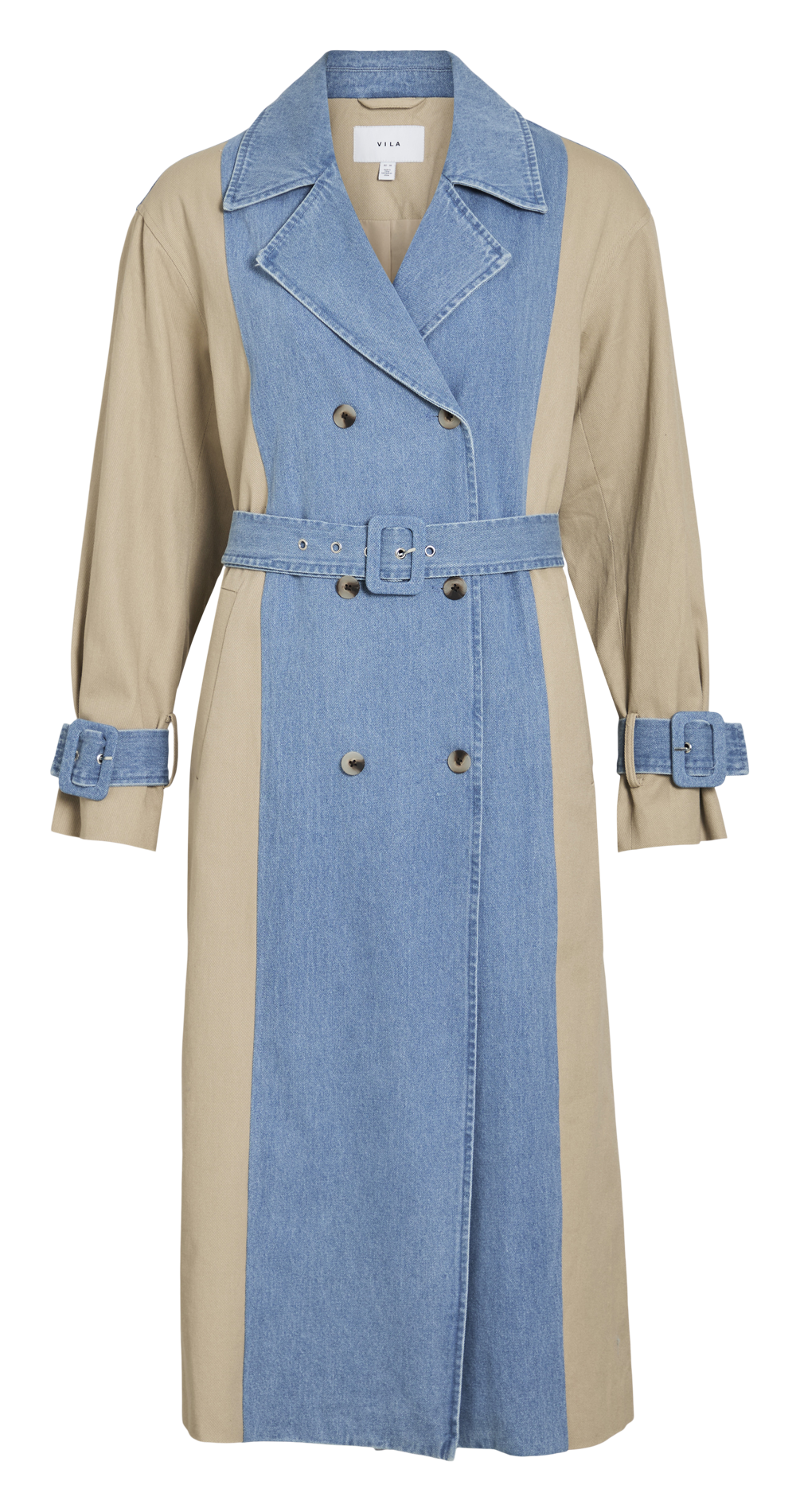 Trench long à détail denim VILA Bleu