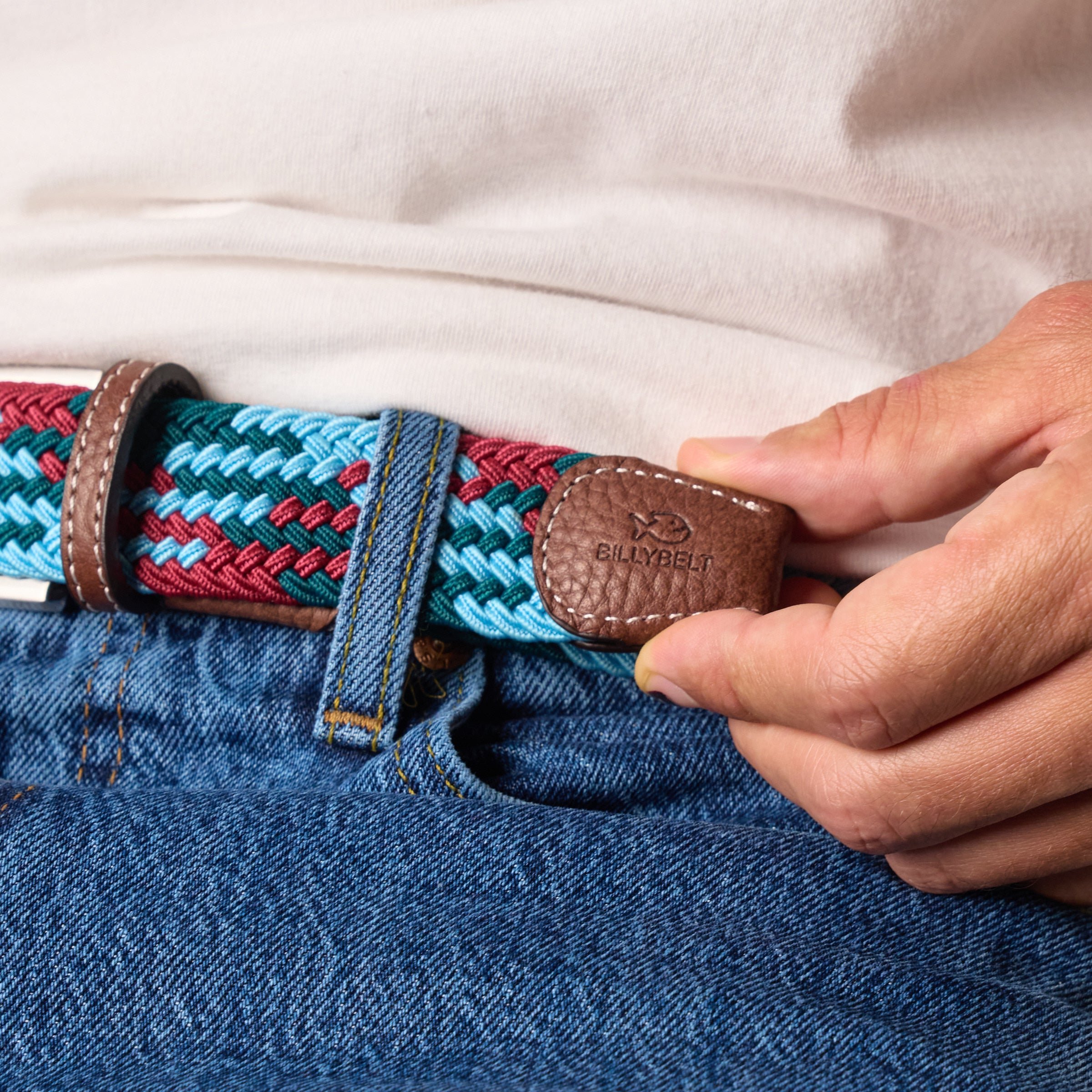 Multicolored braided elastic belt BILLYBELT Blue