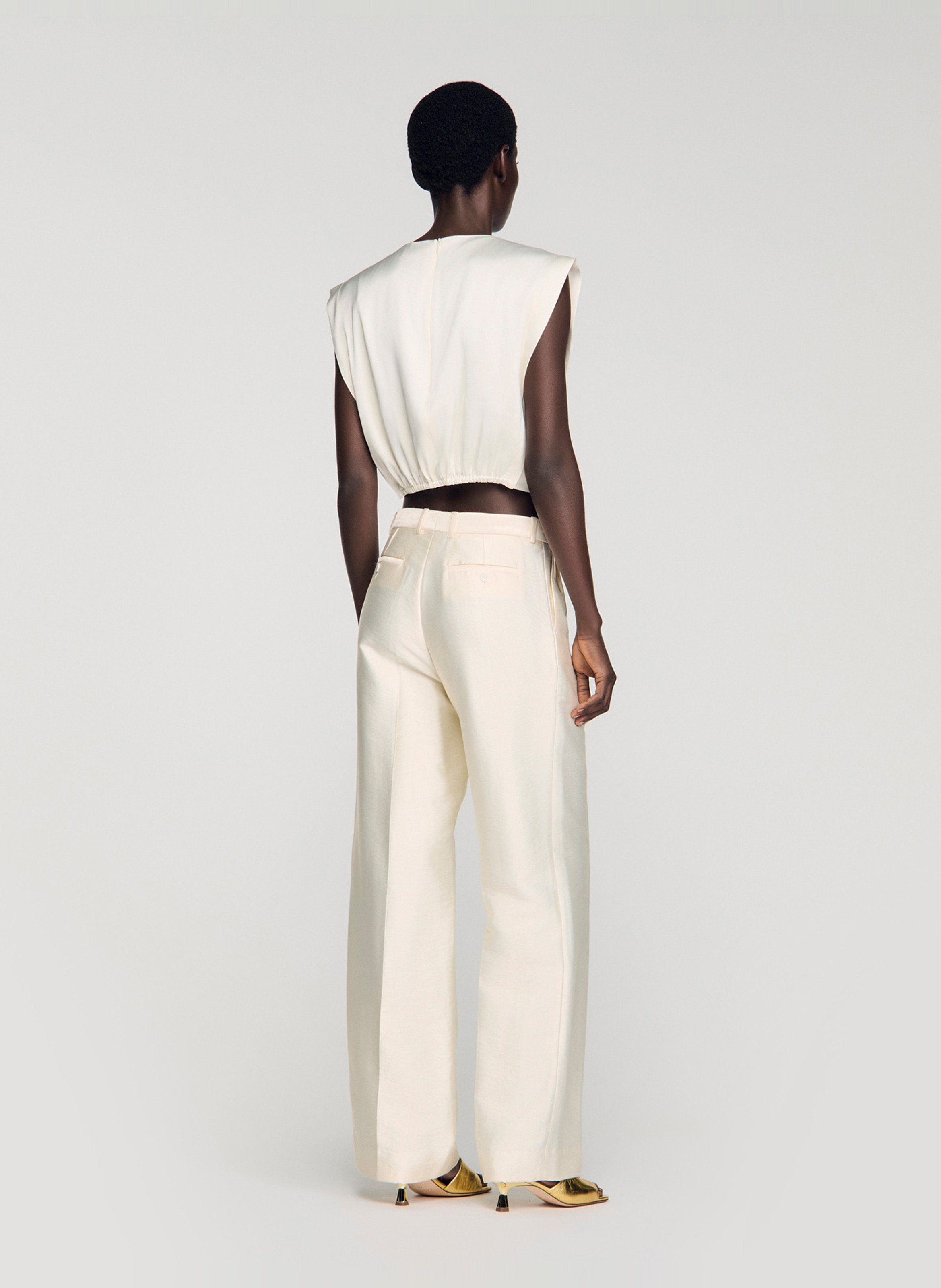 Round-neck satin-finish straight-cut top SANDRO Beige