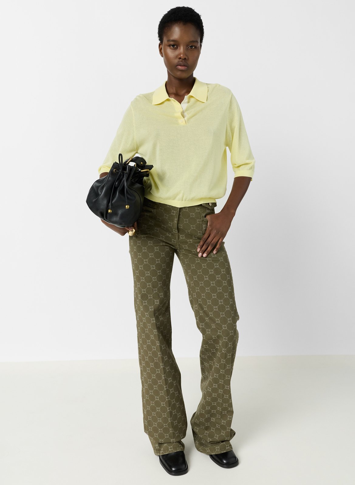 Short-sleeved straight knit polo in plain color GERARD DAREL Yellow