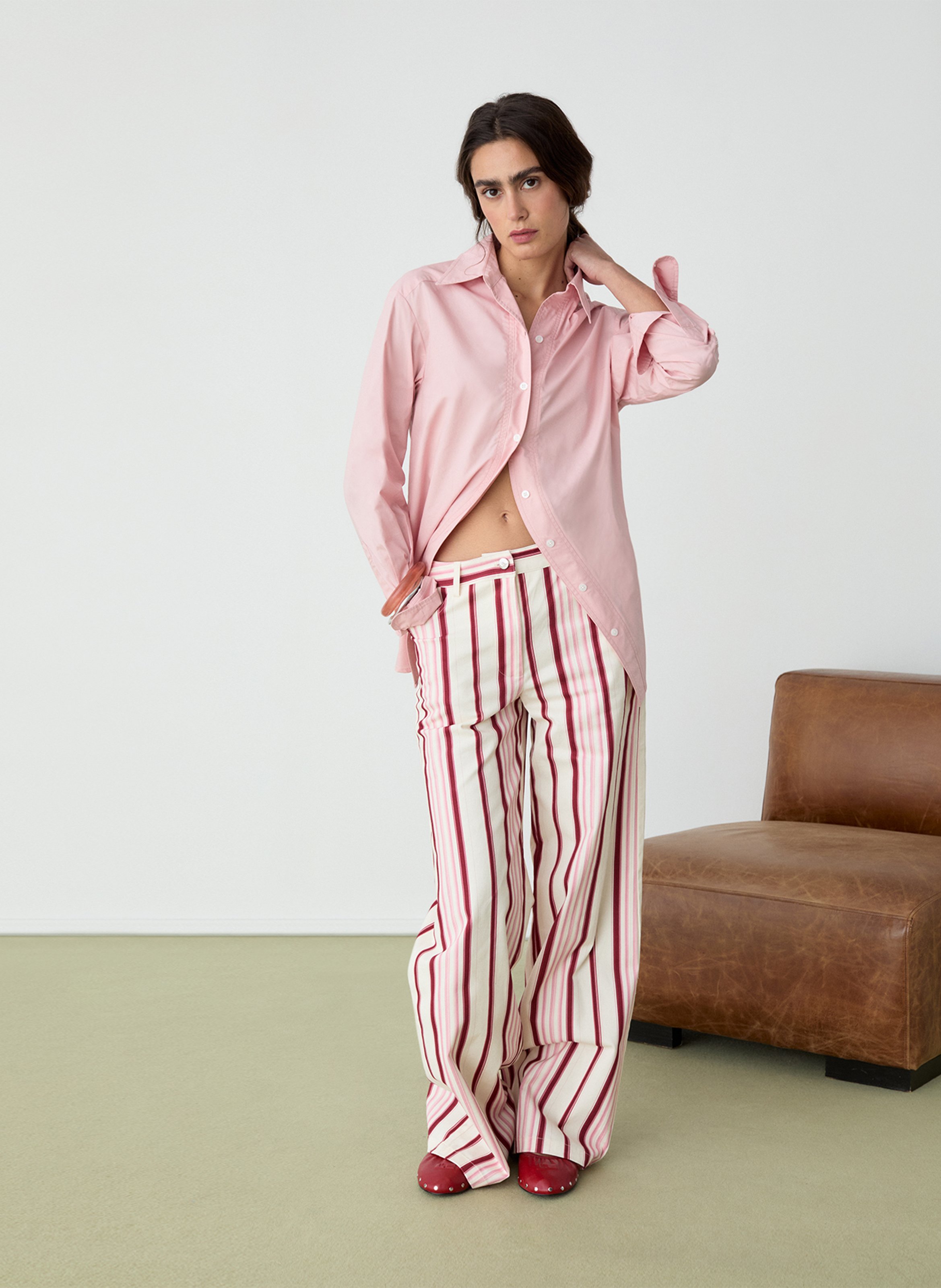 Straight striped cotton pants LAAGAM Pink