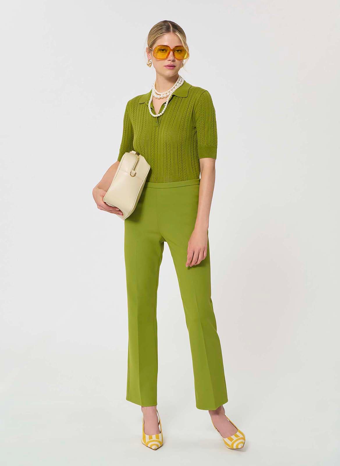 Pantalon évasé 7/8e en toile Vert