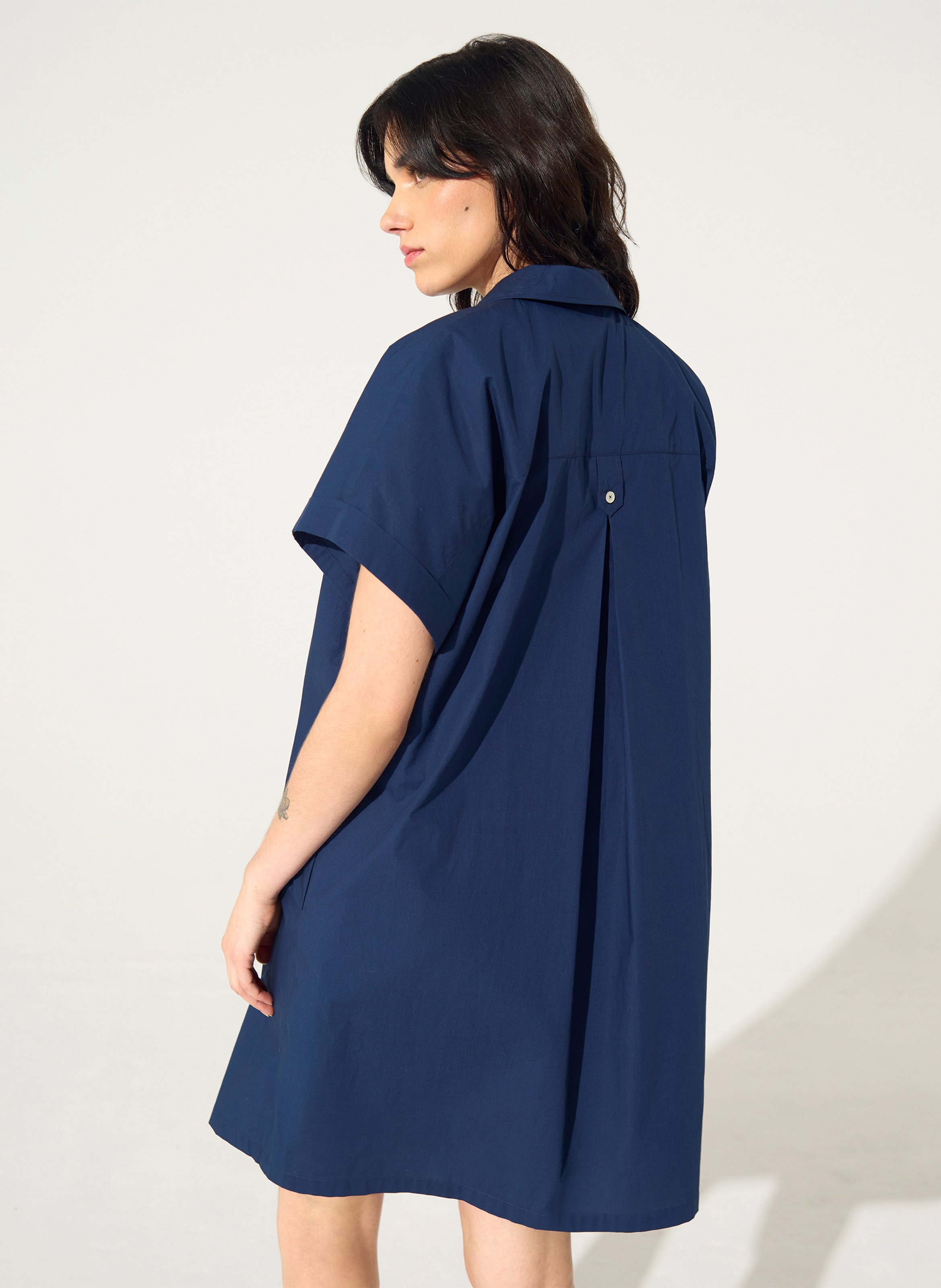 Robe courte col classique en coton bio COTELAC ACOTE Bleu