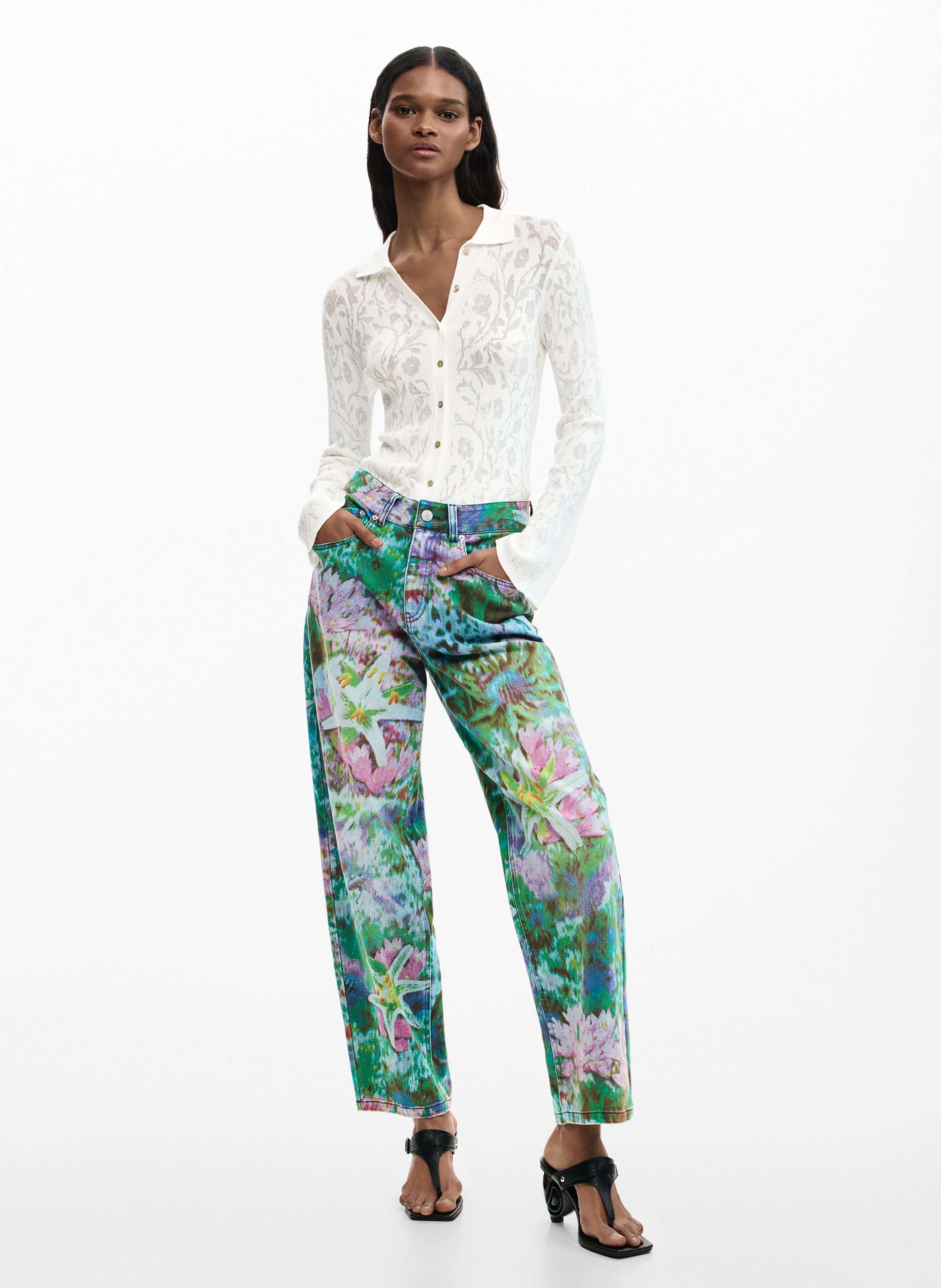 Printed straight jeans DESIGUAL Blue