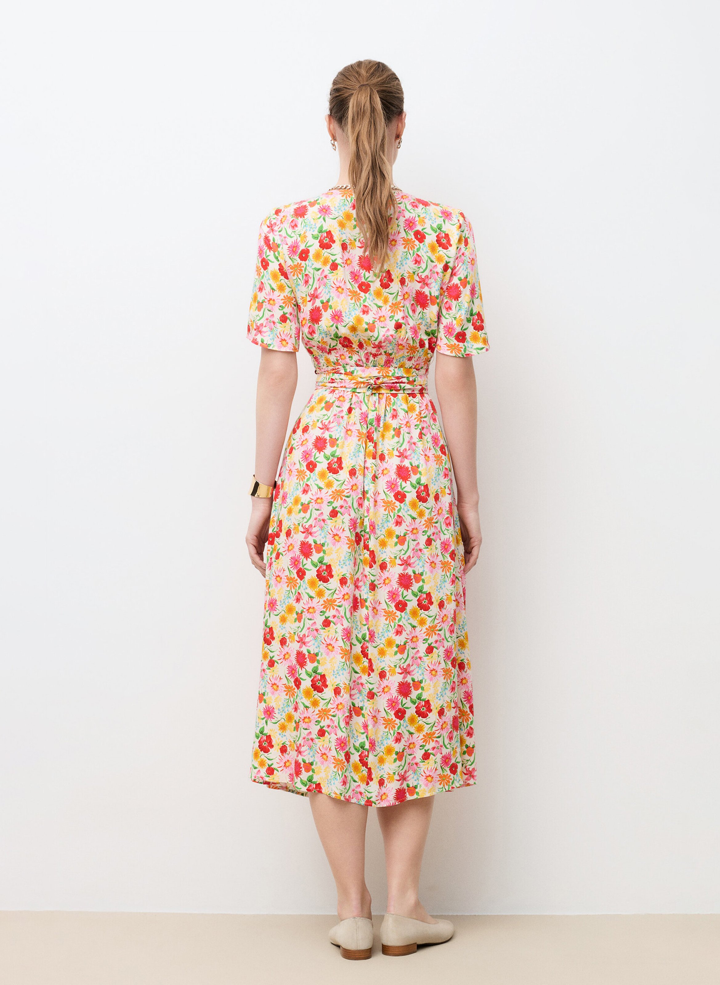 Robe midi col V imprimée CAROLL Multicolore