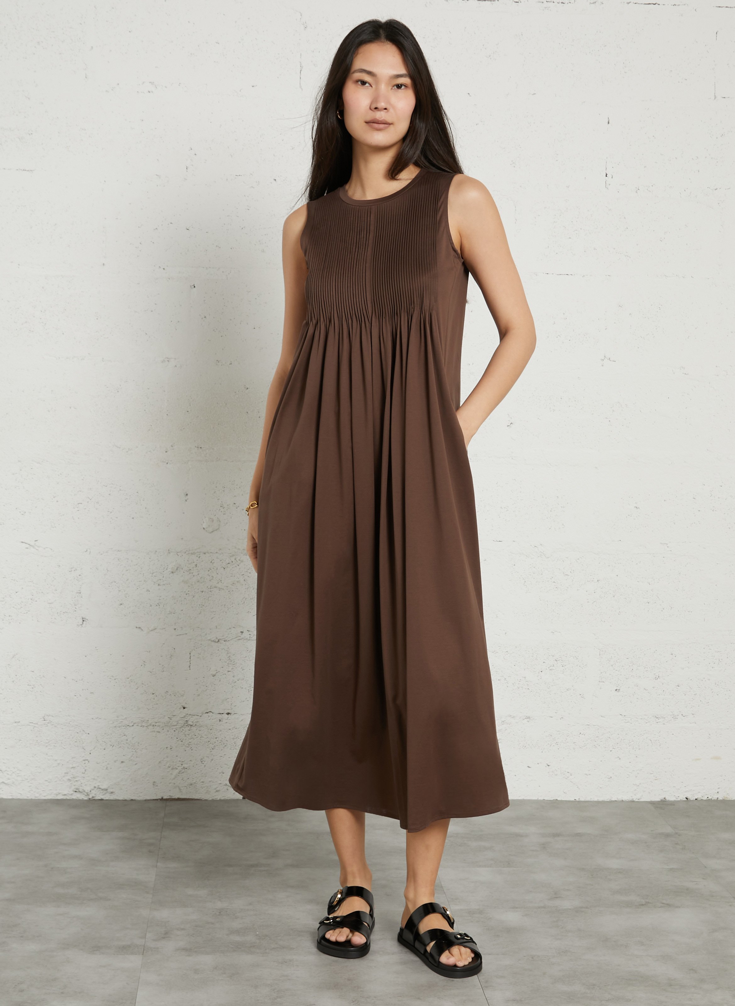 Flowy Sleeveless Solid Maxi Dress MAX MARA WEEK END Brown