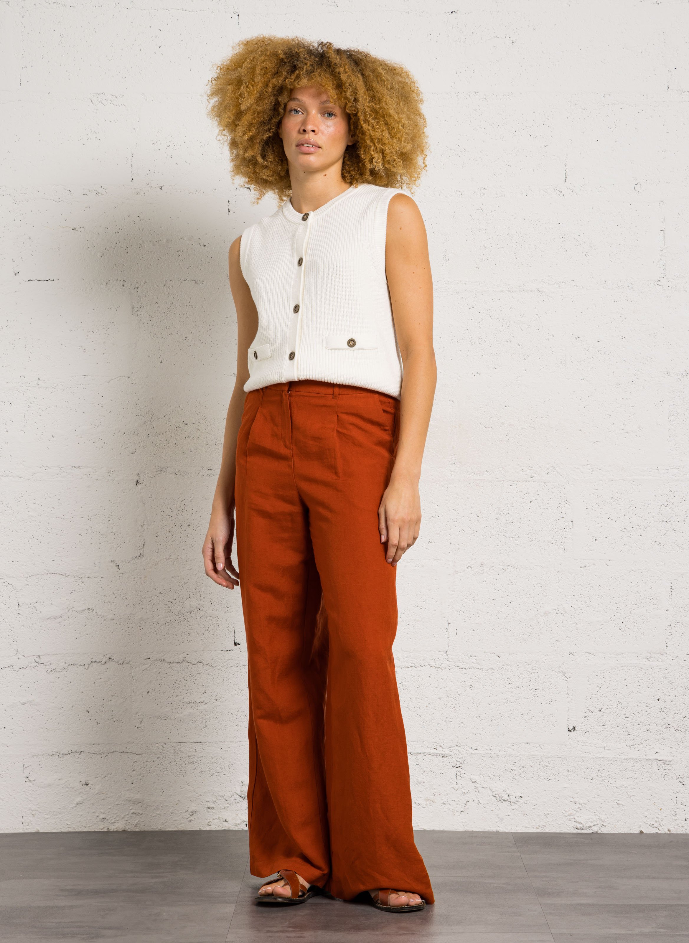 Wide-leg linen-blend pants MAISON 123 Red