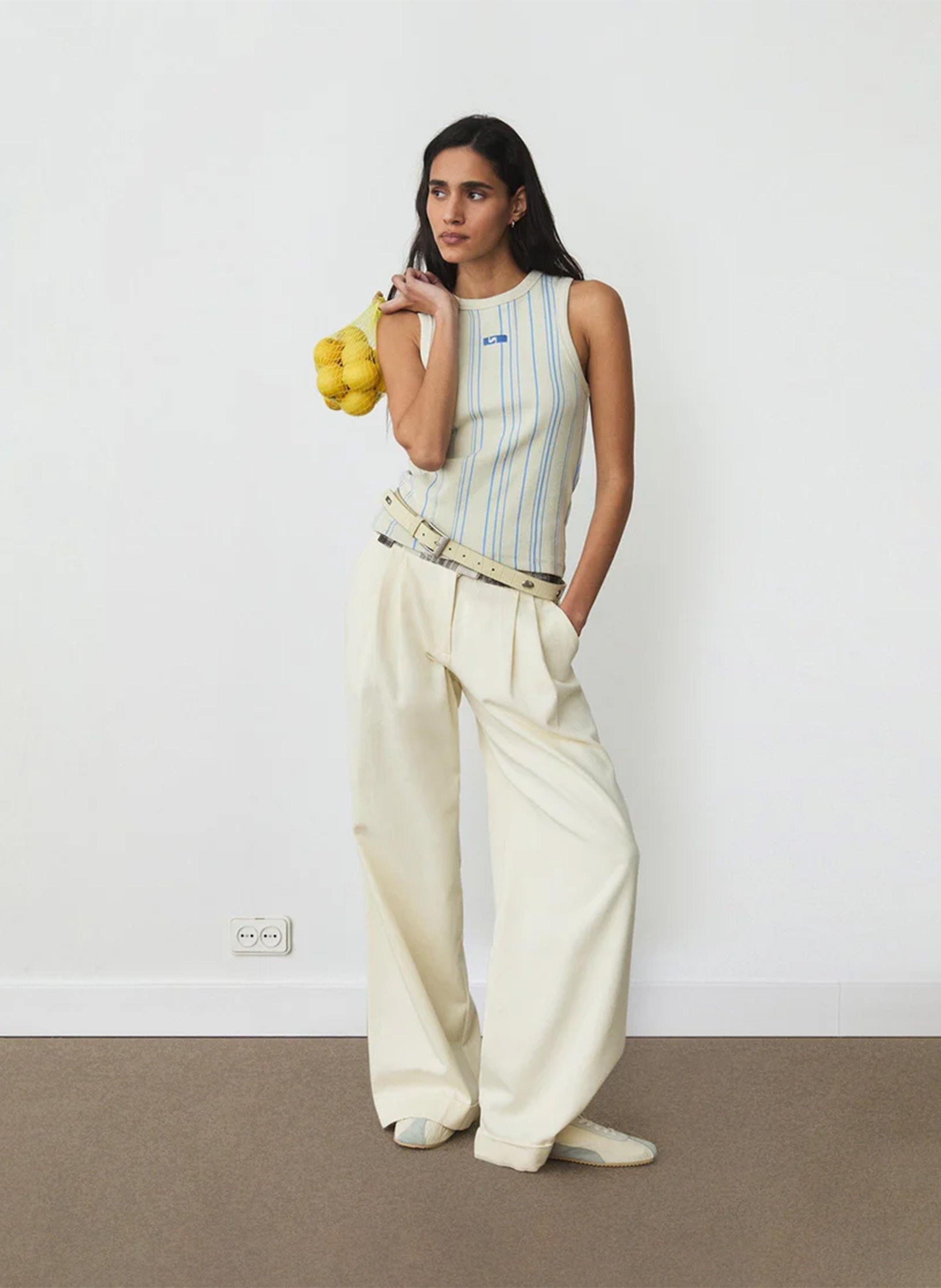 Fitted round neck striped tank top LAAGAM Blue