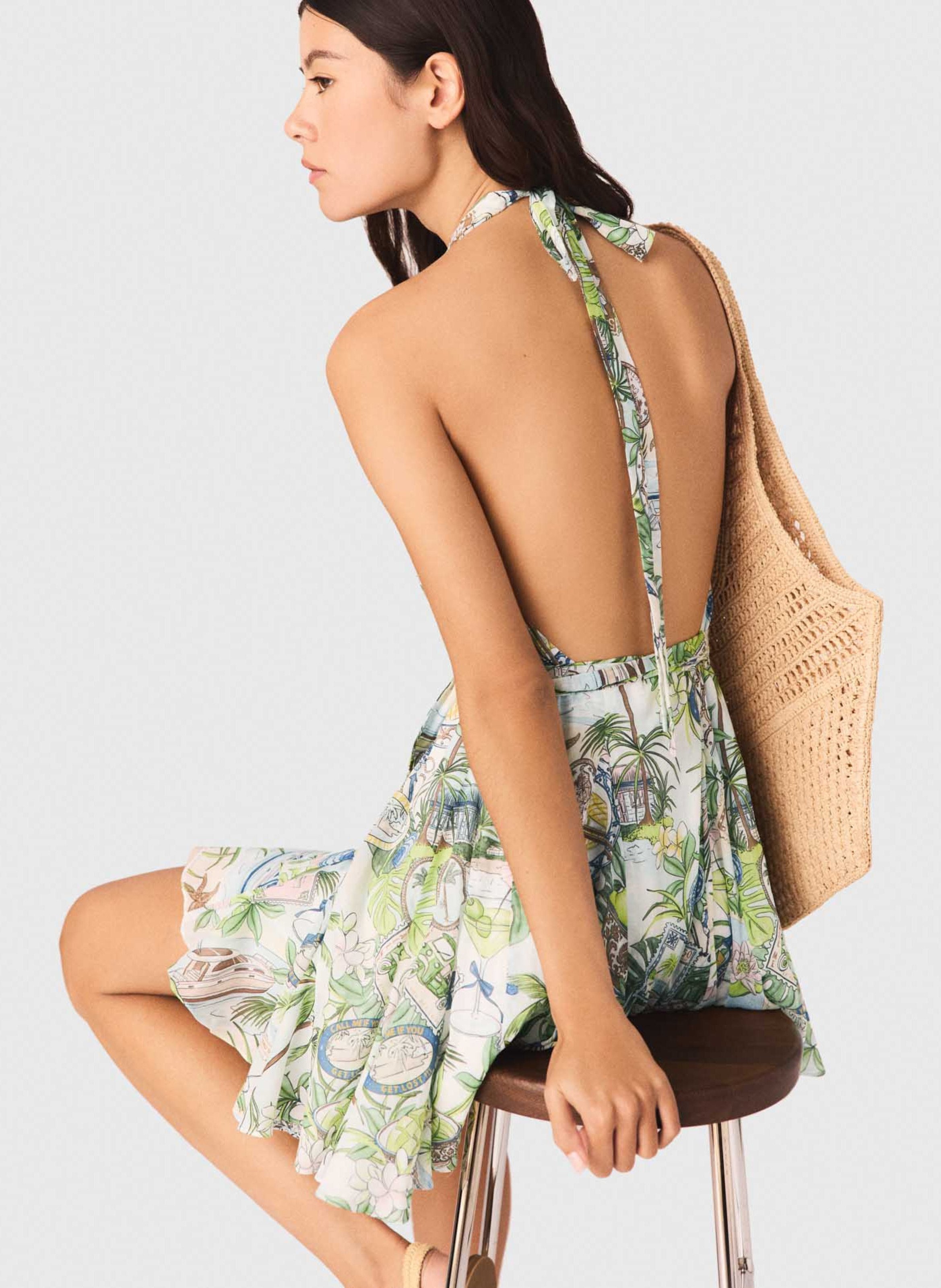 Robe courte en coton imprimé MAJE Veelkleurig
