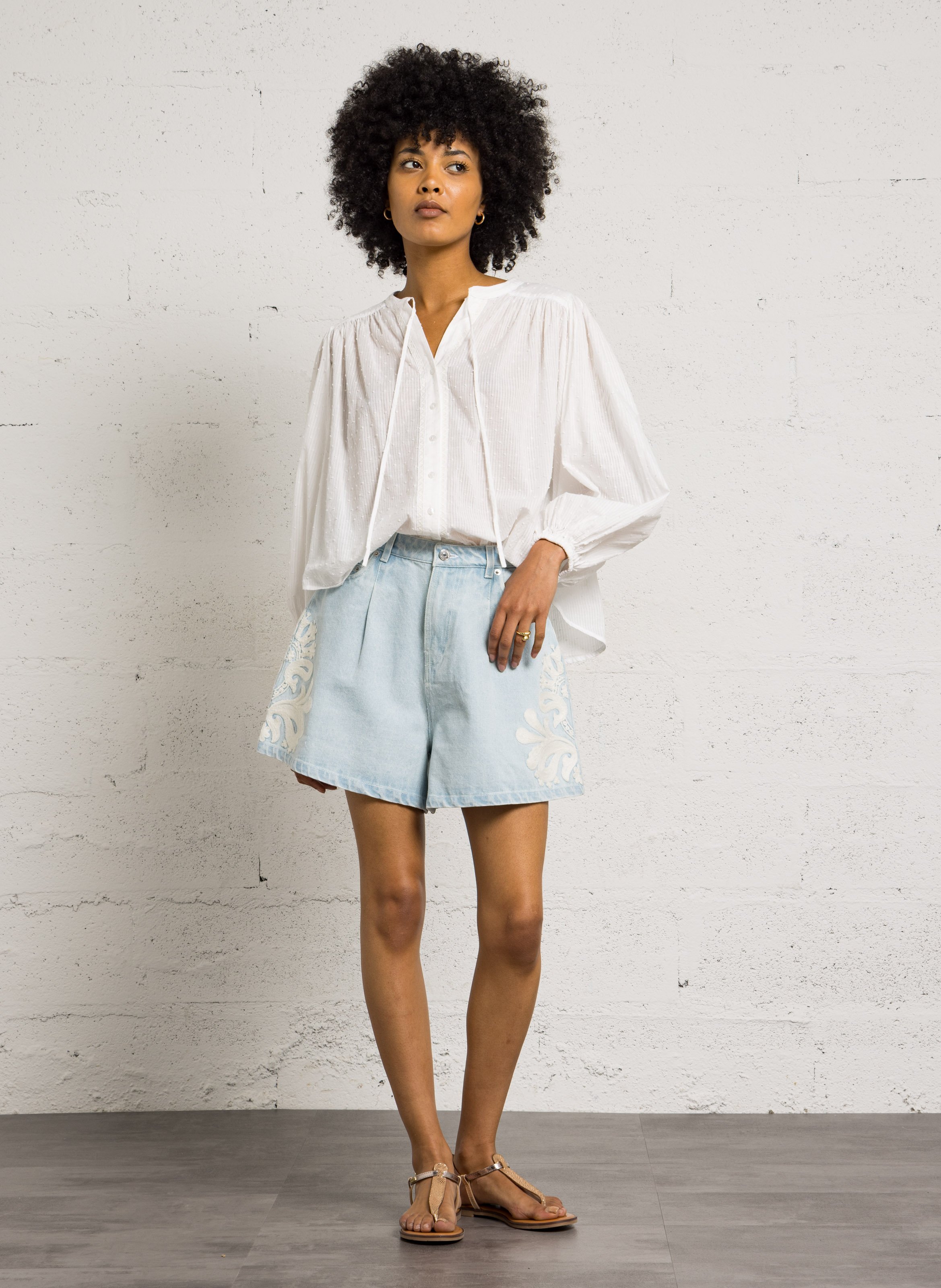 Short ancho de algodón BERENICE Azul