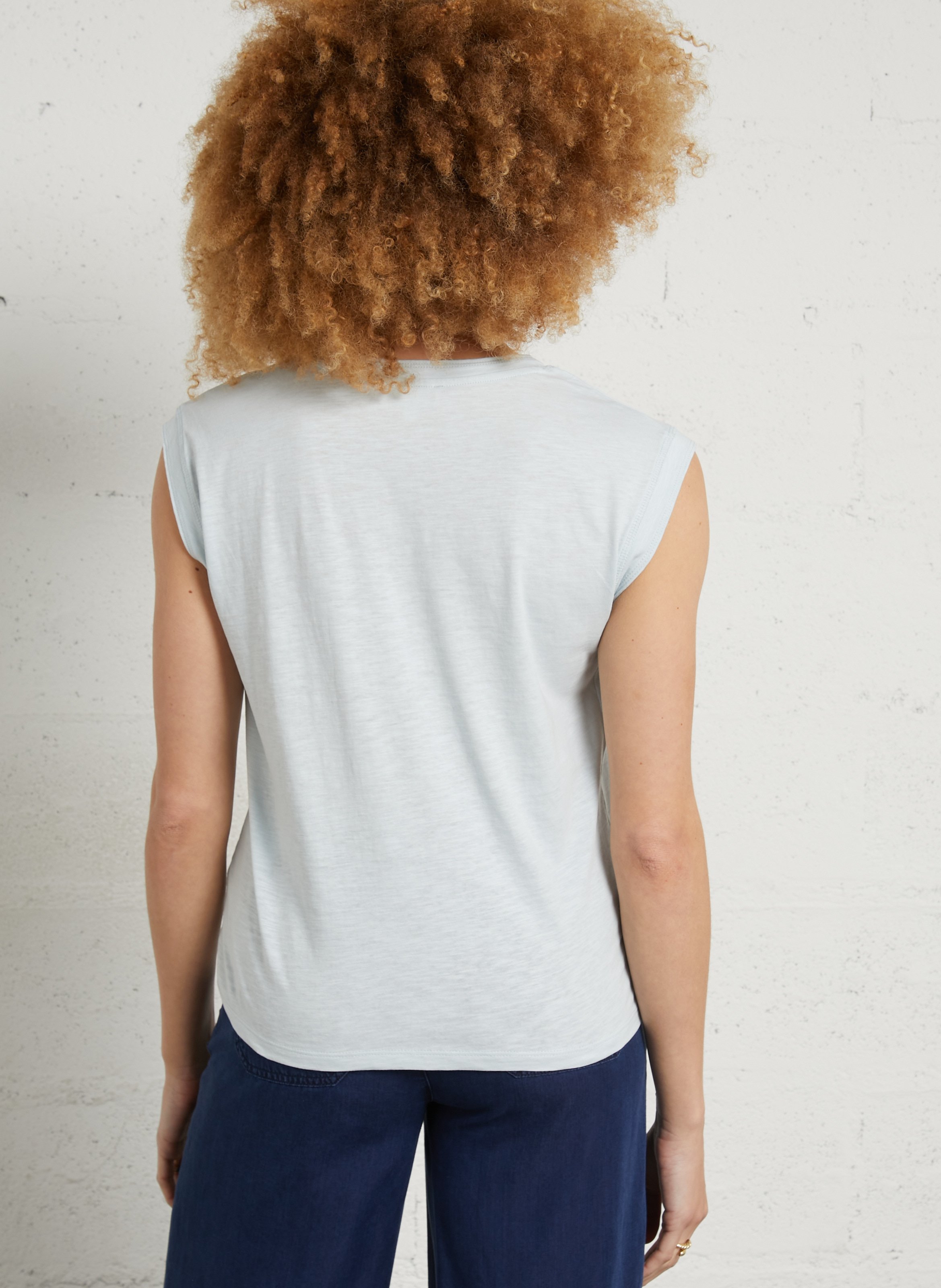 Tee-shirt col V en coton MAISON 123 Bleu