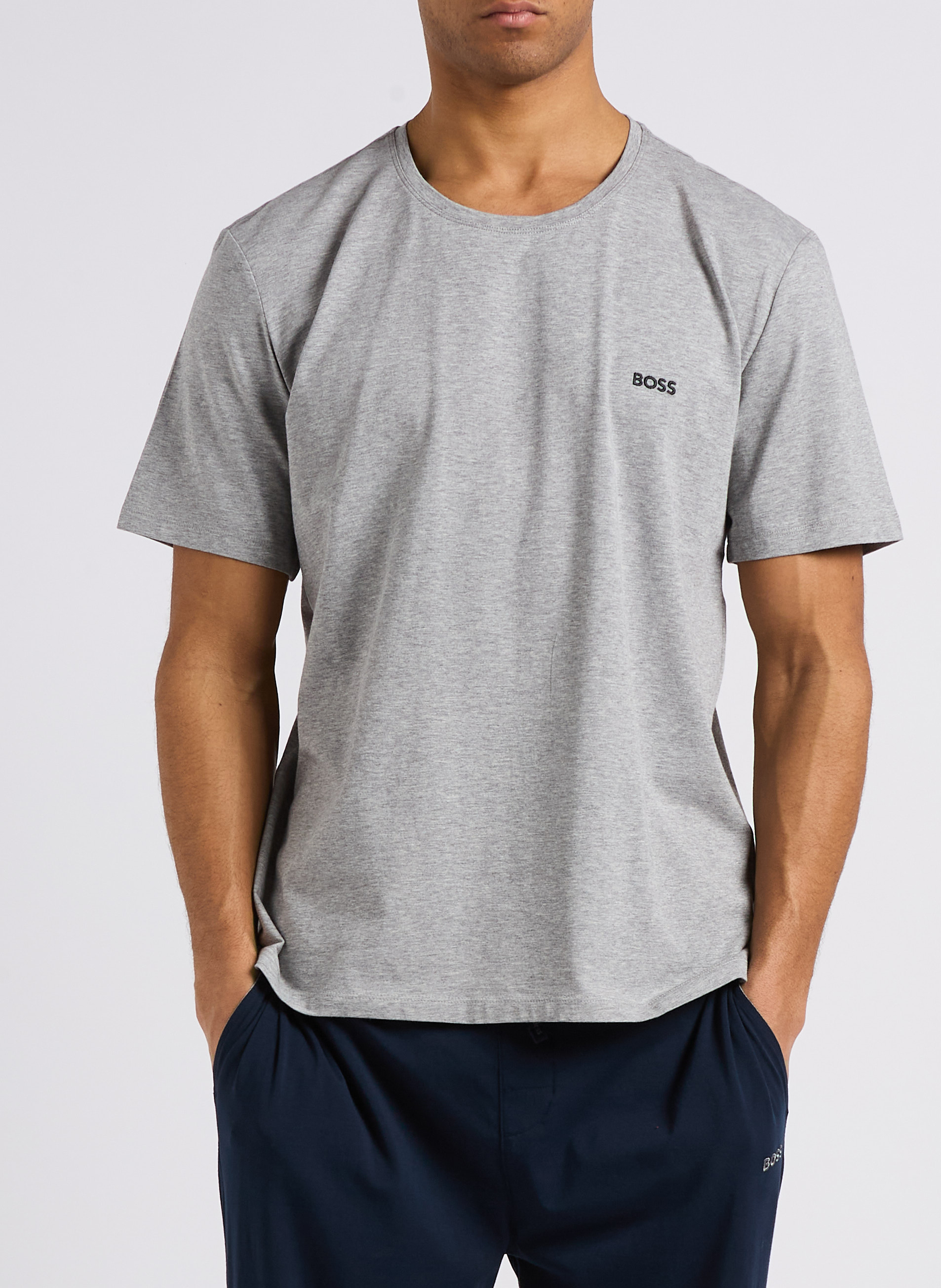 Tee-shirt col rond en coton mélangé BOSS Argent