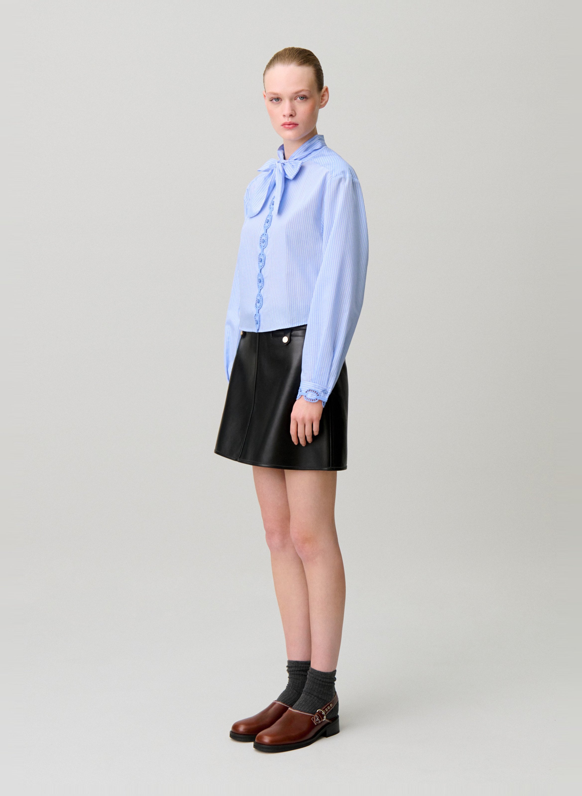 Chemise courte rayée à broderies CLAUDIE PIERLOT Multicolore
