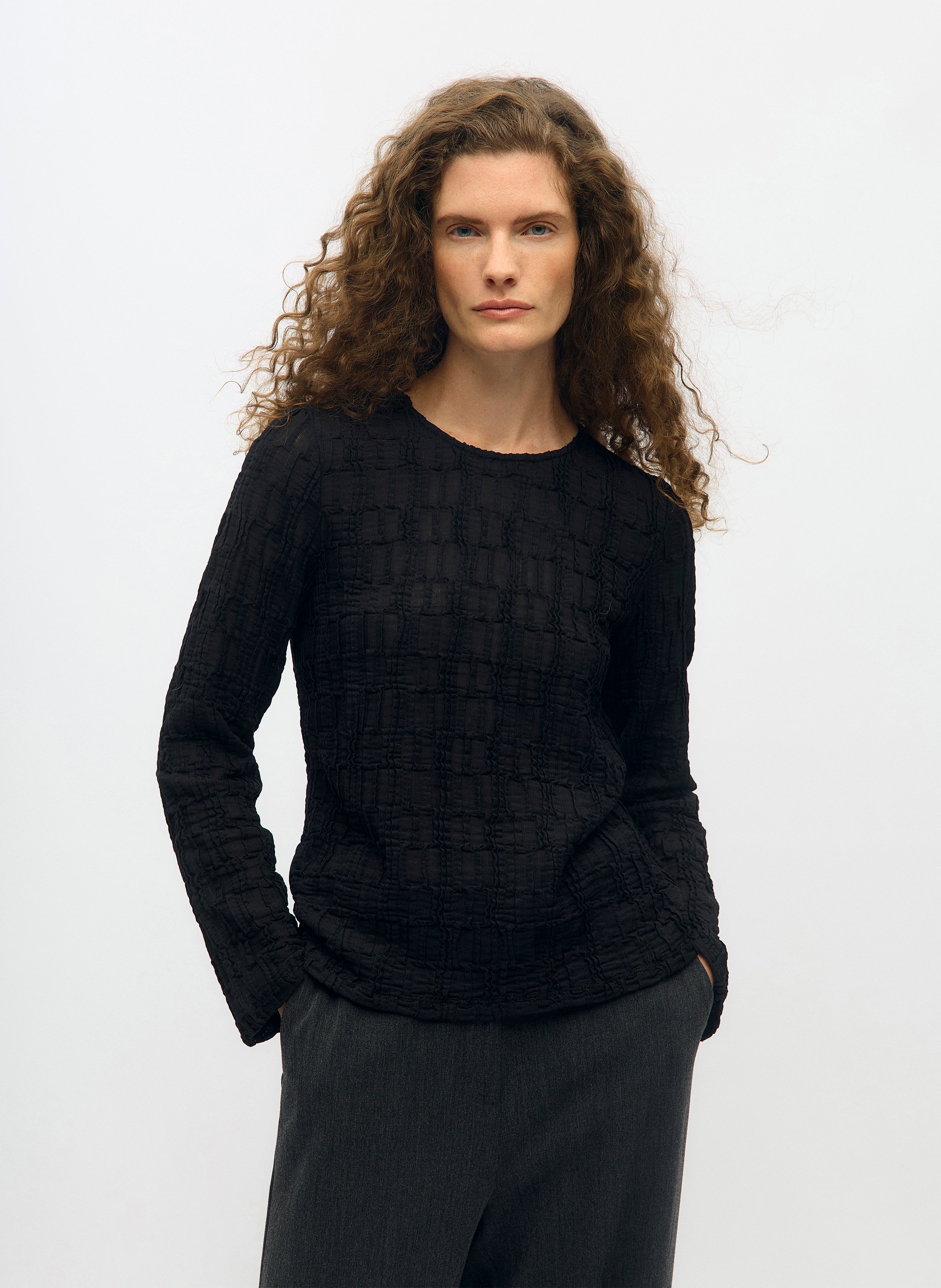 Textured Long Sleeve Top OBJECT Black
