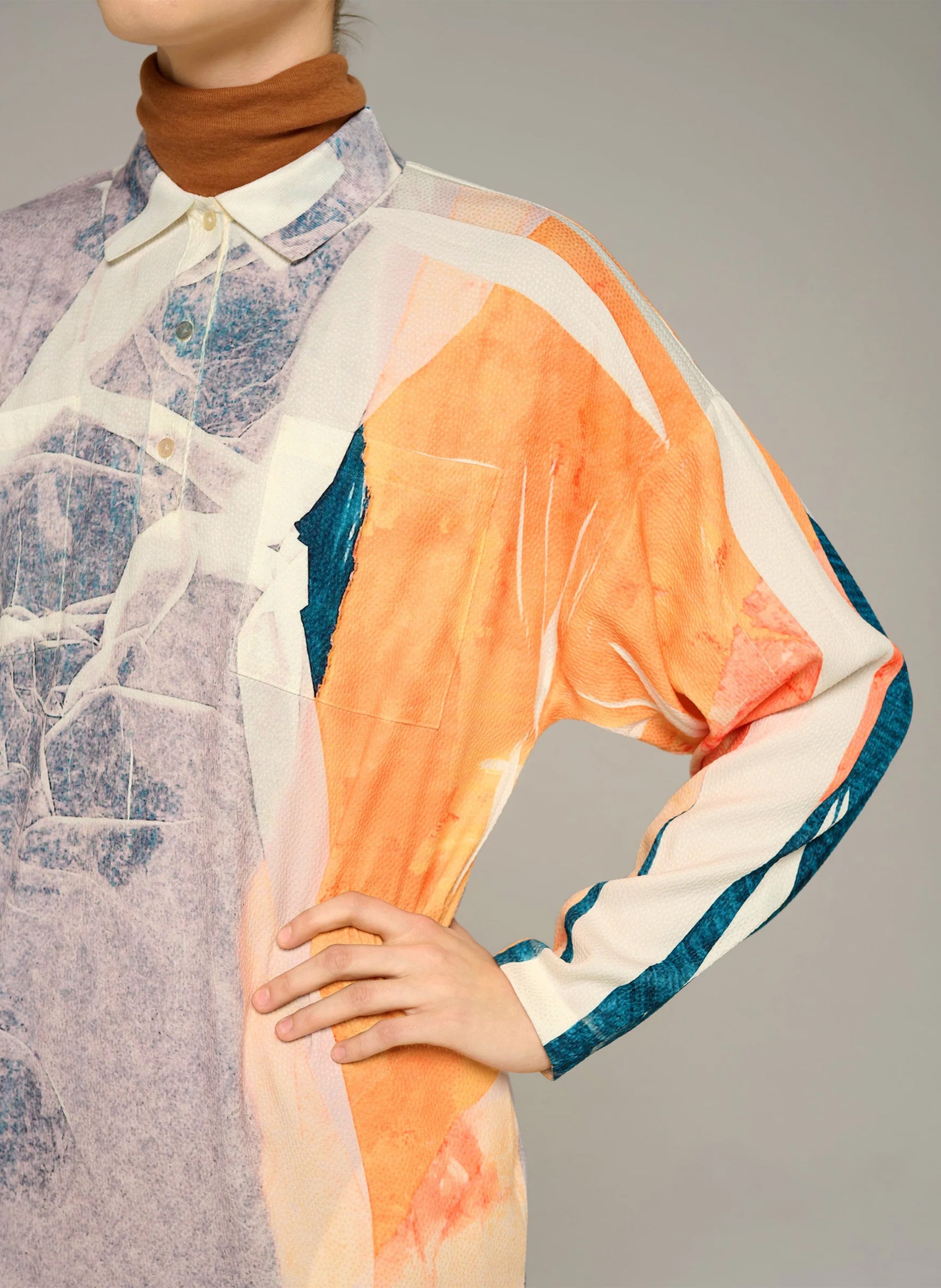 Short printed dress with classic collar COTELAC ACOTE Multicolored