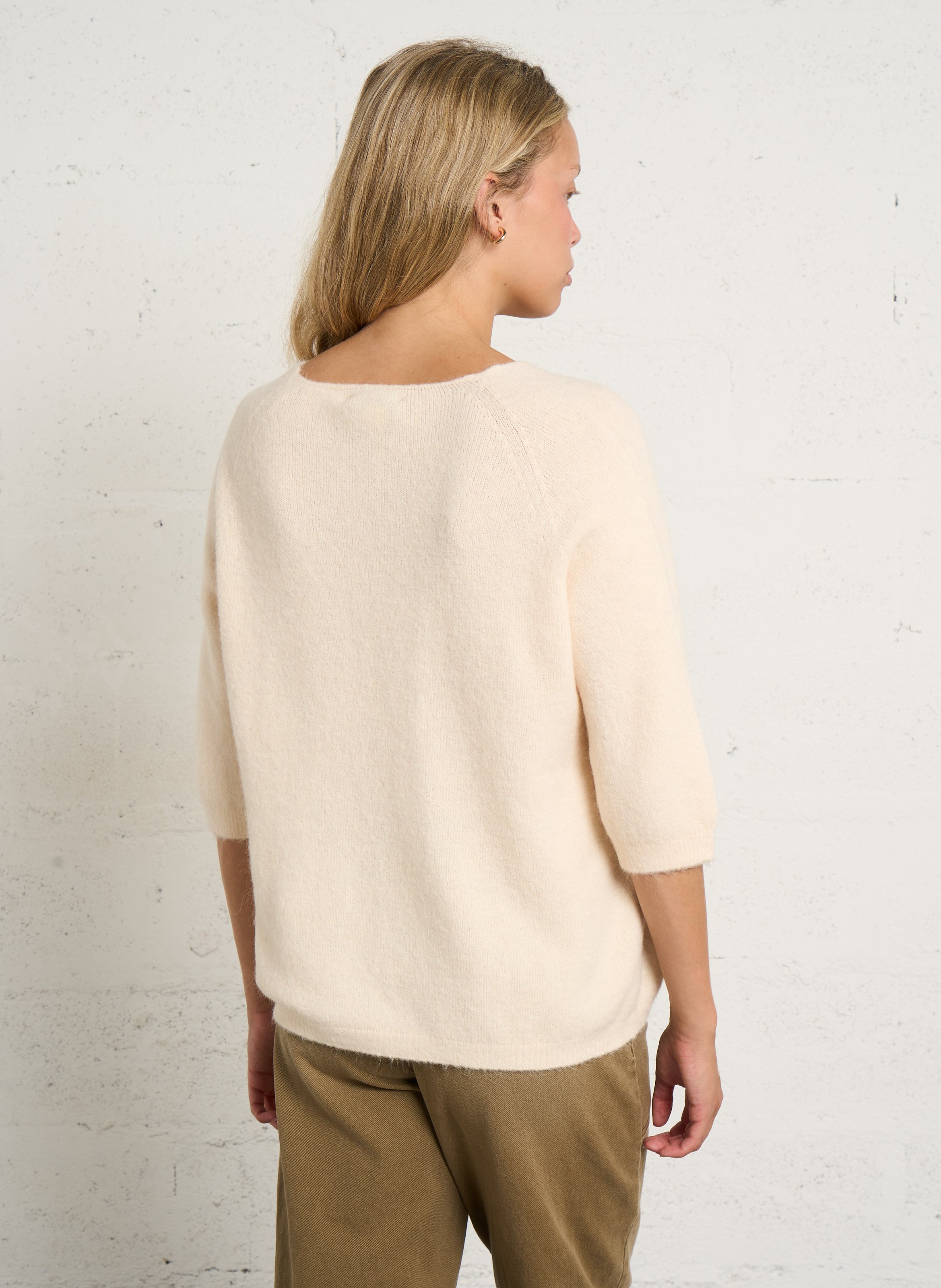 Oversized trui met V-hals PLEASE Beige