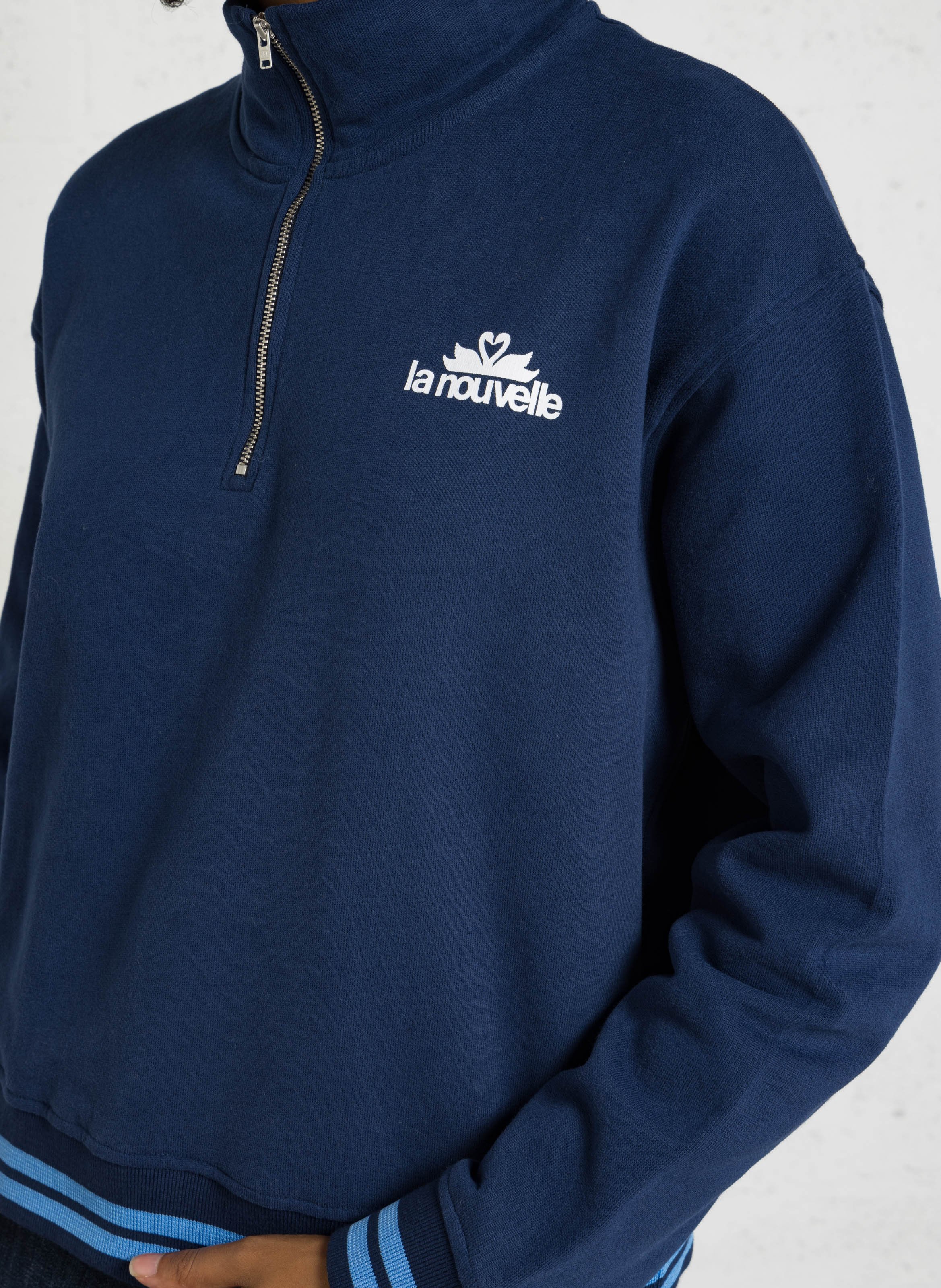 Sweater with logo and high collar in organic cotton LA NOUVELLE Blue