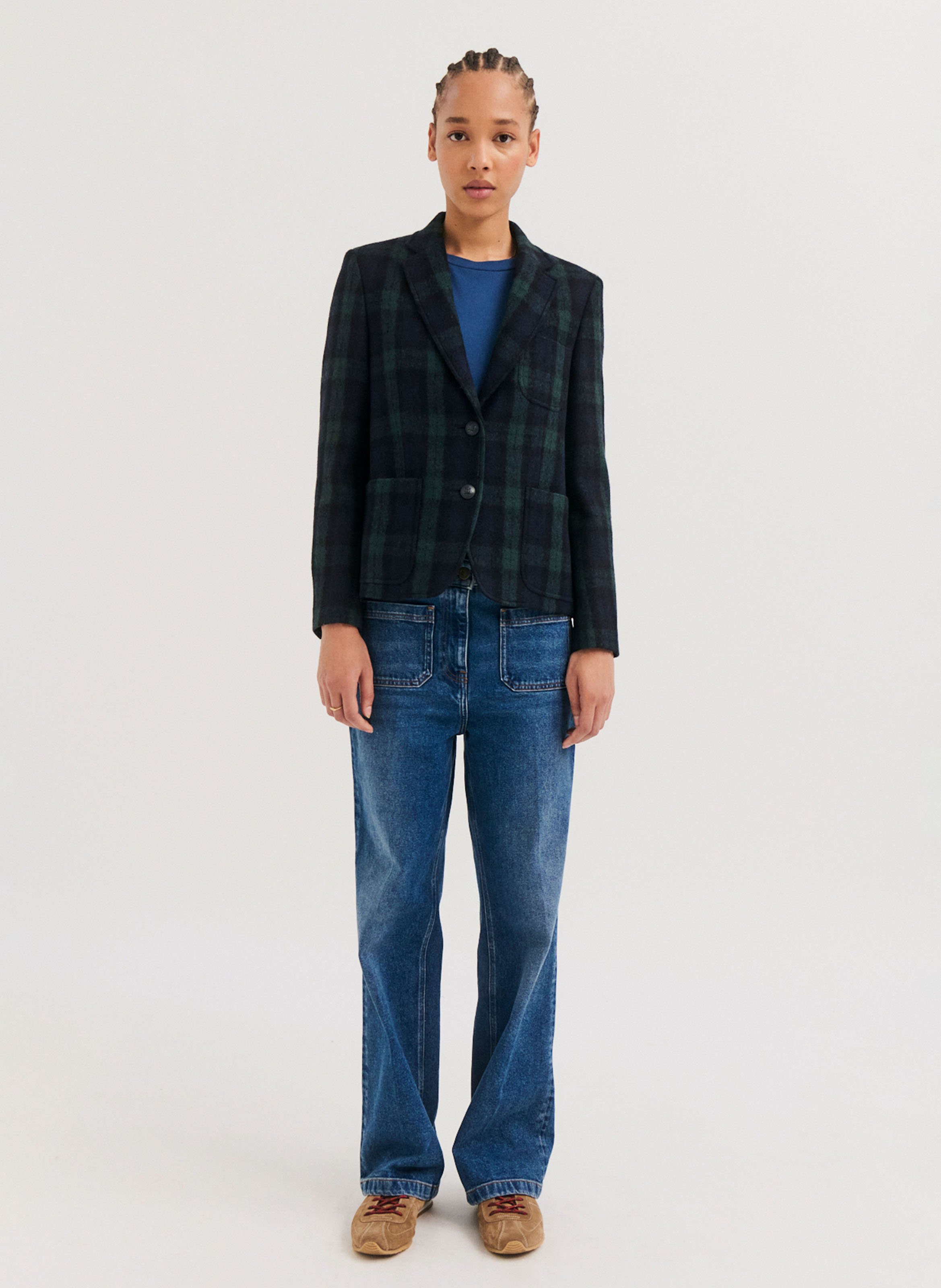 Blazer van bedrukte wollen stof PABLO Blauw