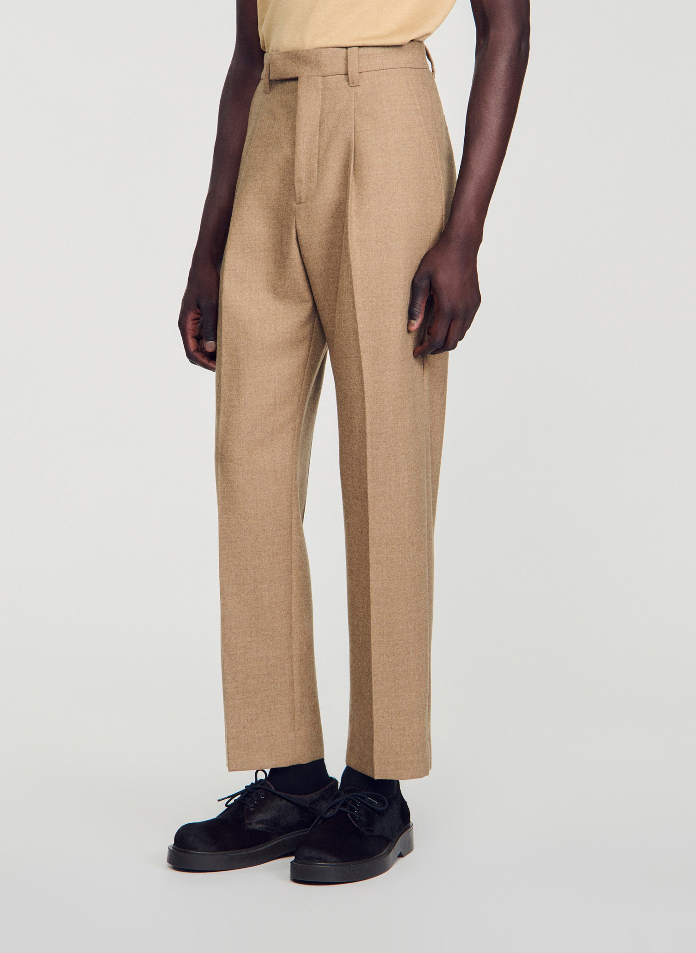 Pantalon de costume droit en laine SANDRO Beige