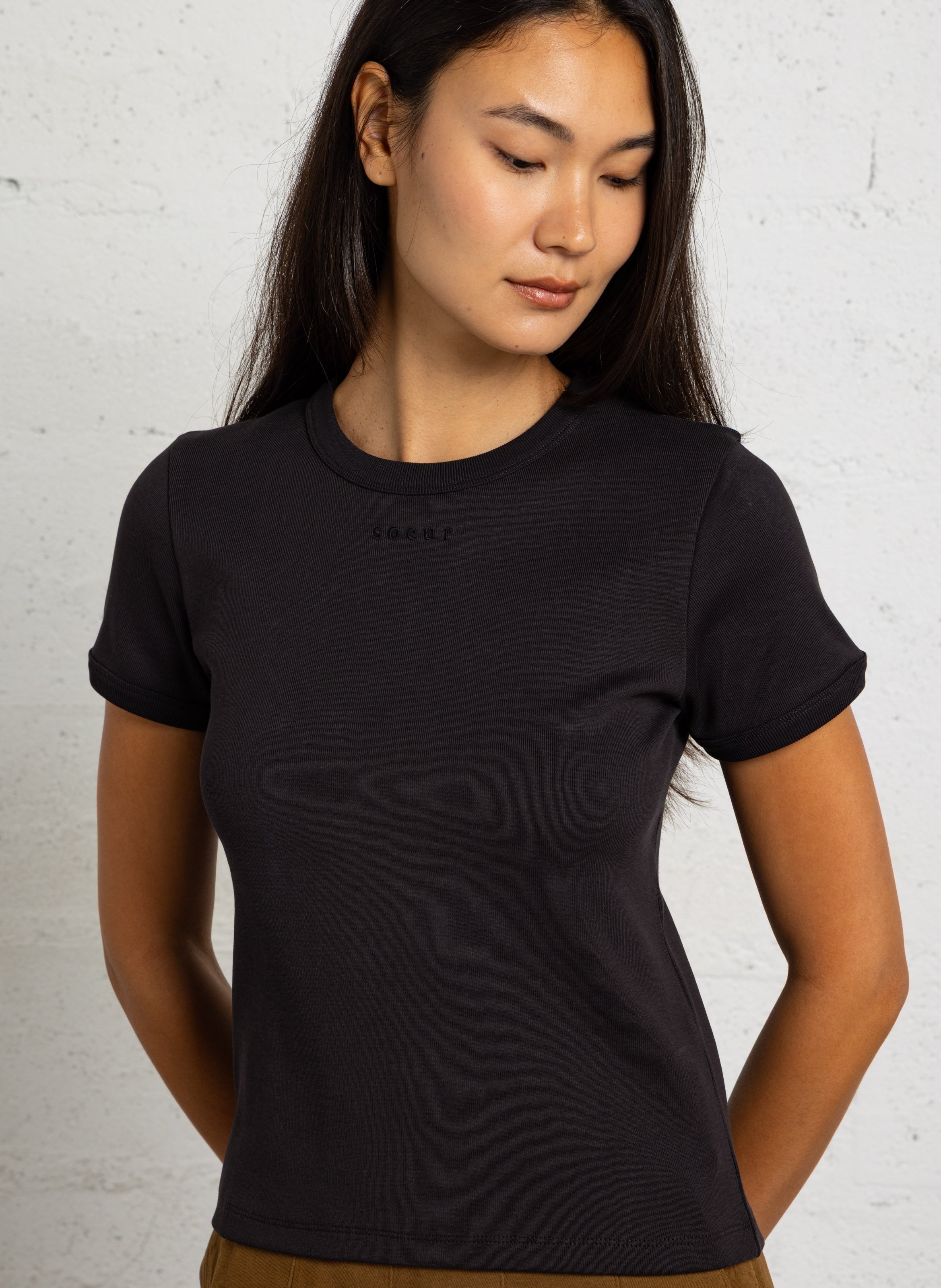 Tee-shirt droit col rond en coton bio SOEUR Gris