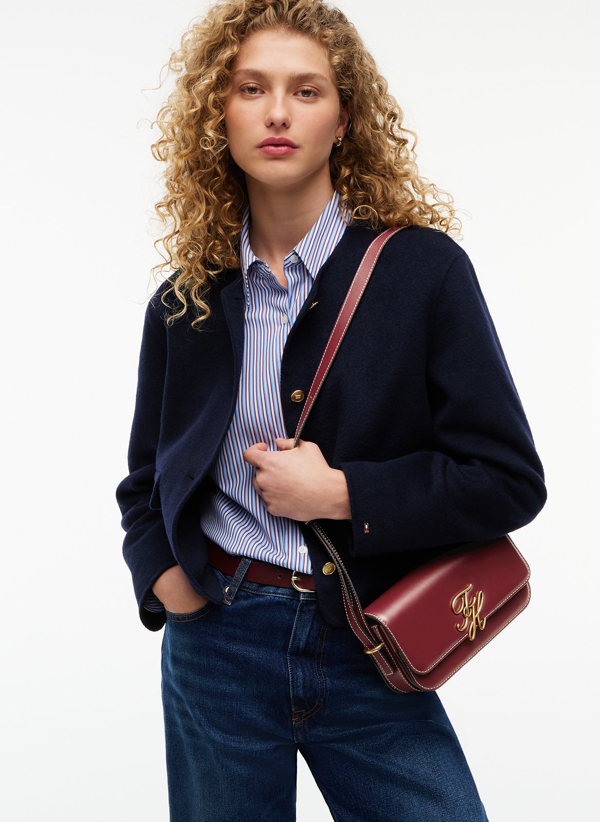 Sac bandoulière en cuir TOMMY HILFIGER Prune