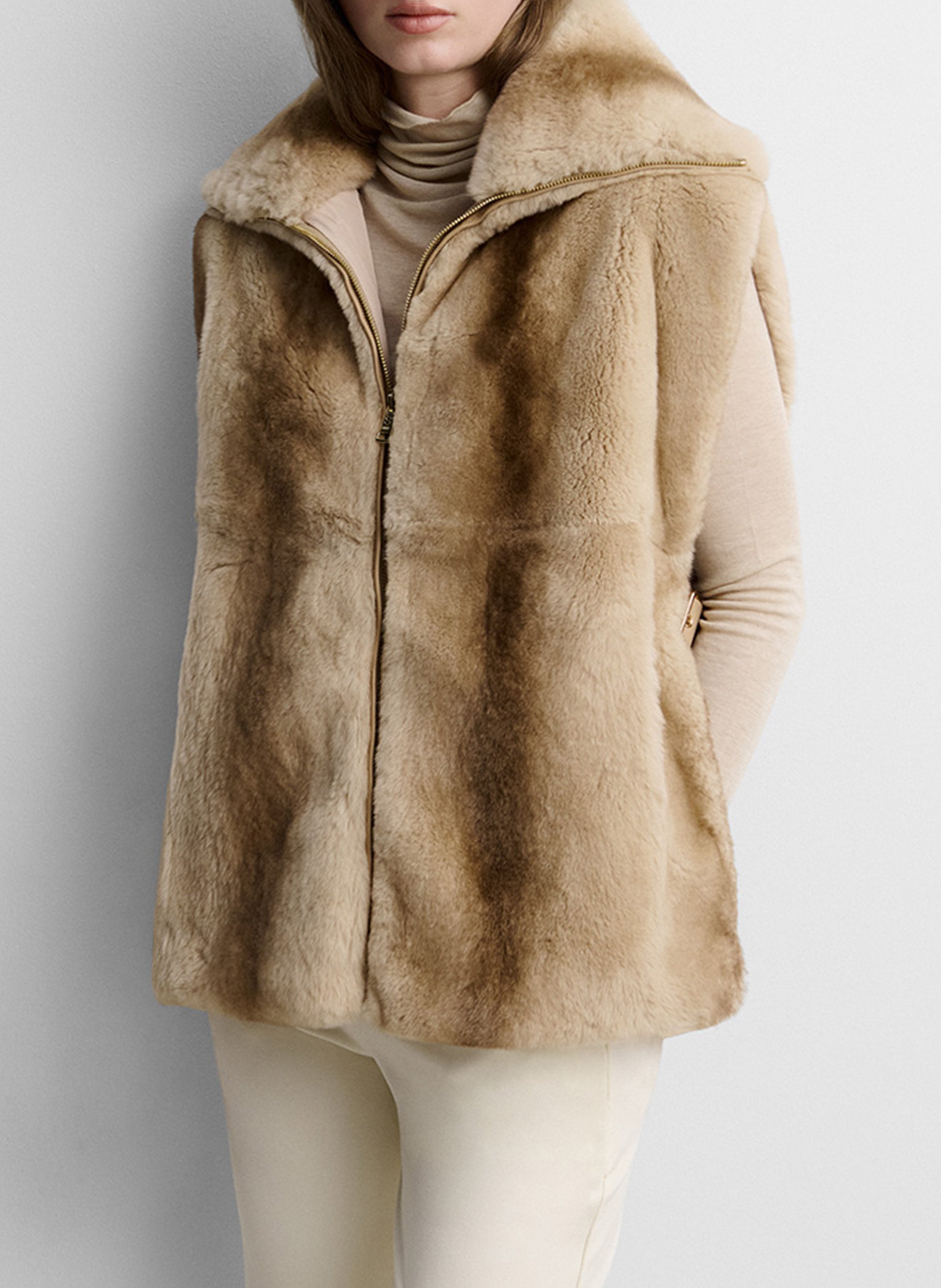 Manteau sans manches en fourrure SIMORRA Beige