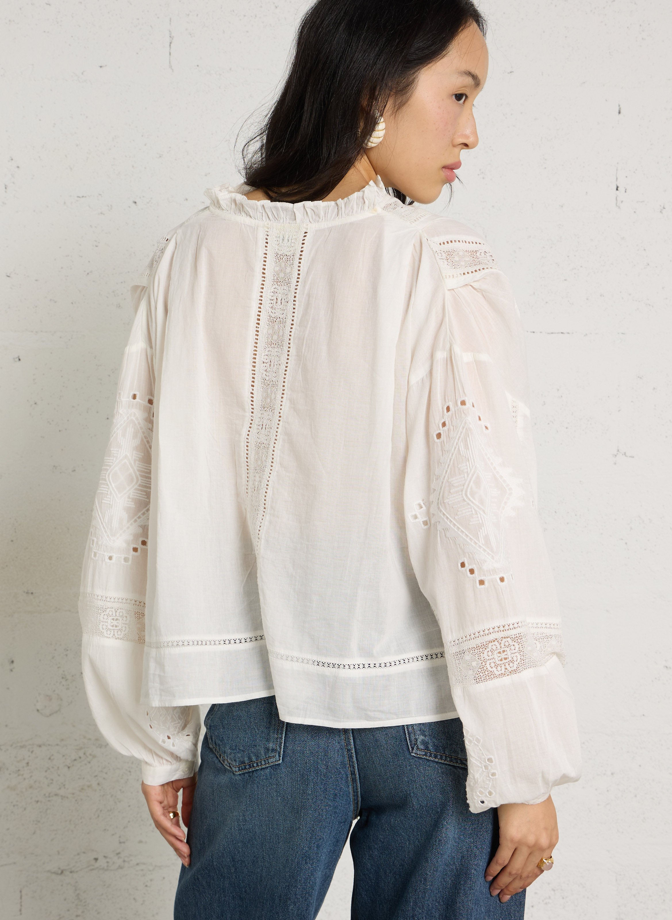 Chemisier ample col rond à volants en coton HARTFORD Beige