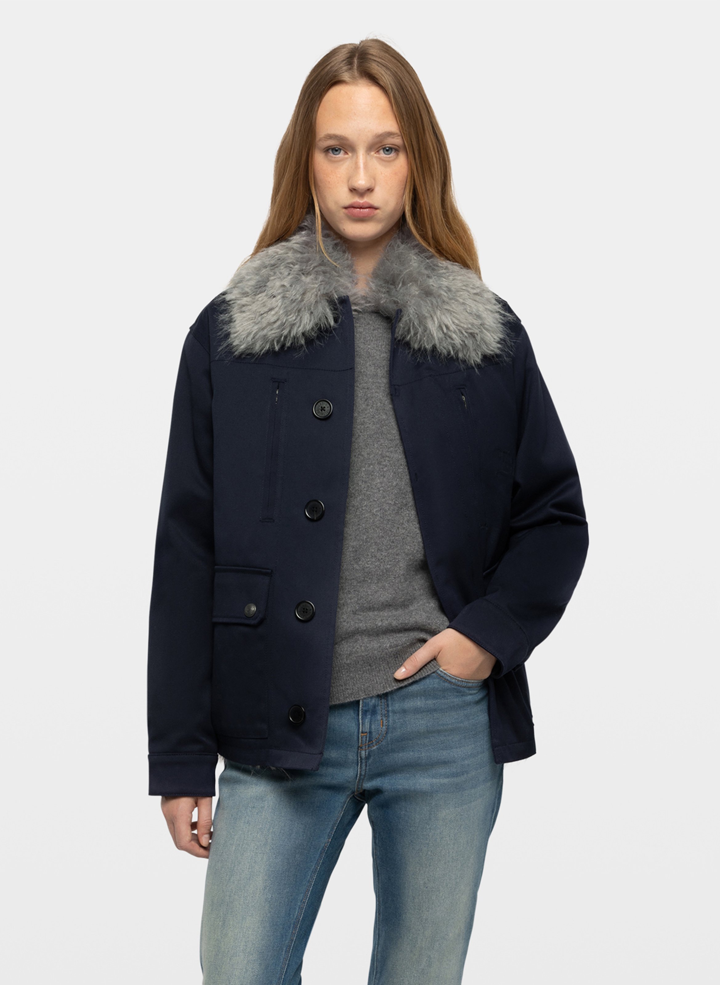 Manteau col effet fourrure en coton ZADIG&VOLTAIRE Bleu