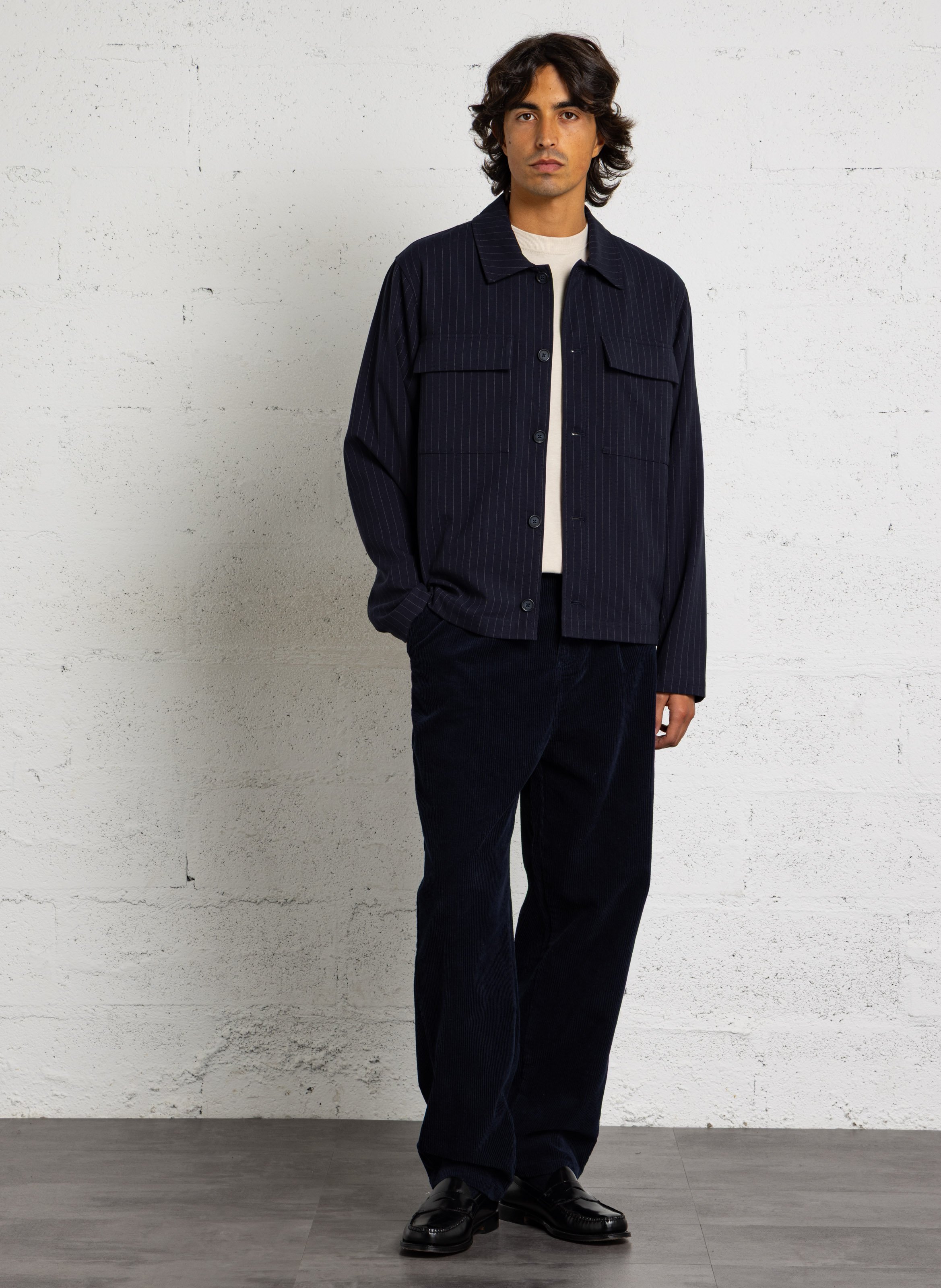 Striped classic collar straight jacket CASUAL FRIDAY Blue