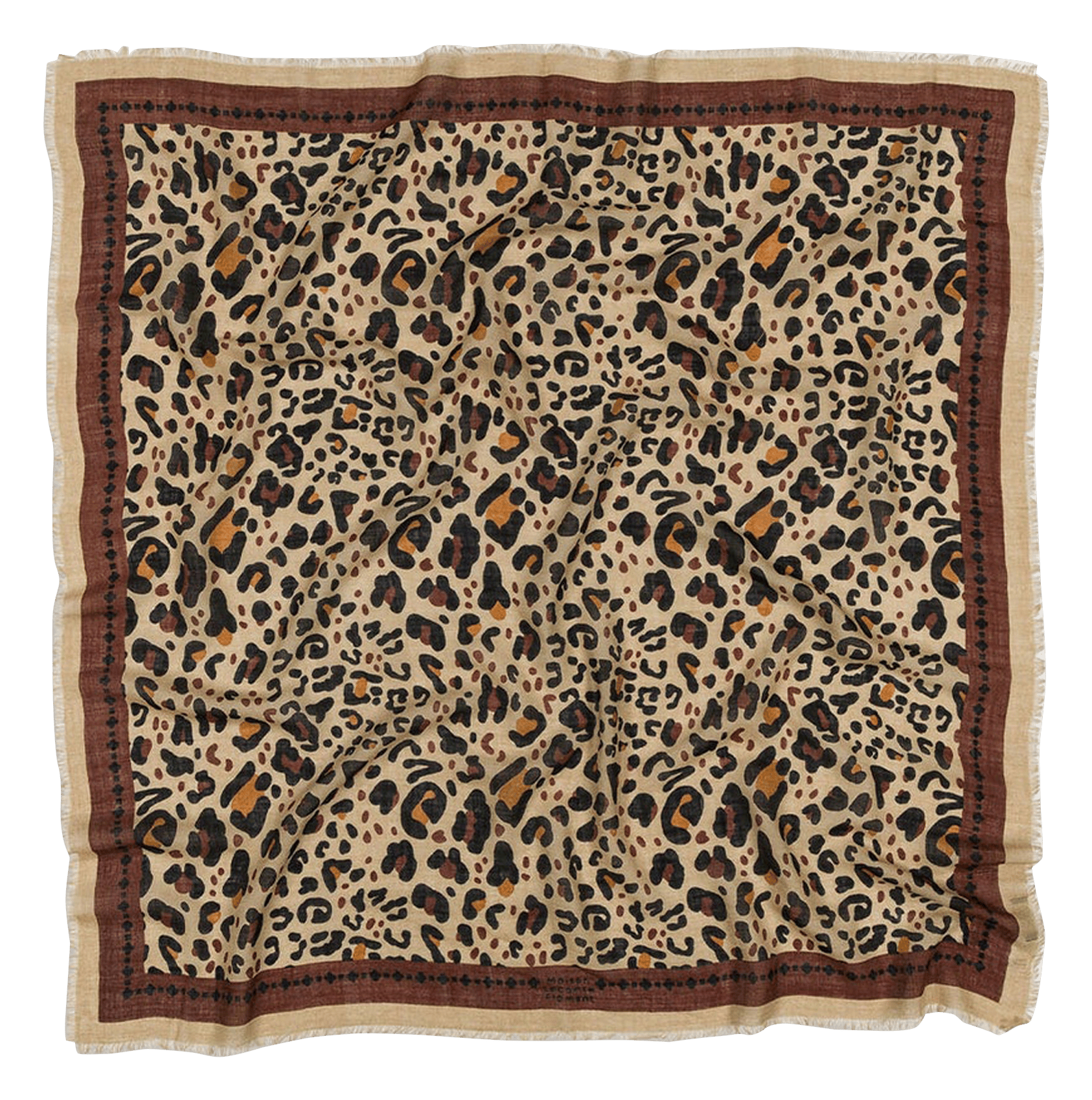 Haddock wool and silk printed scarf MAISON LECOMTE FLAMENT Brown