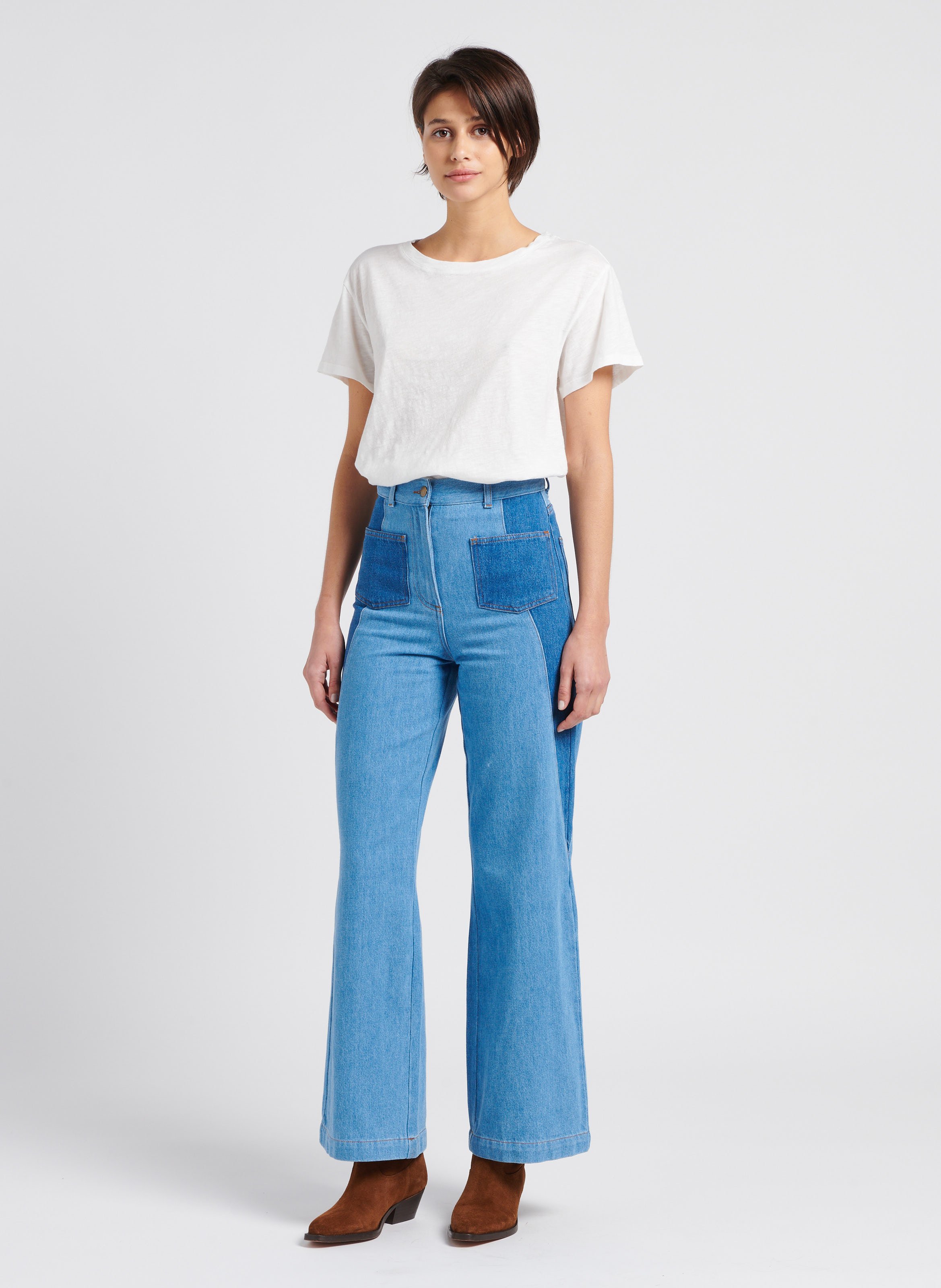 Jean large taille haute INDEE Bleu