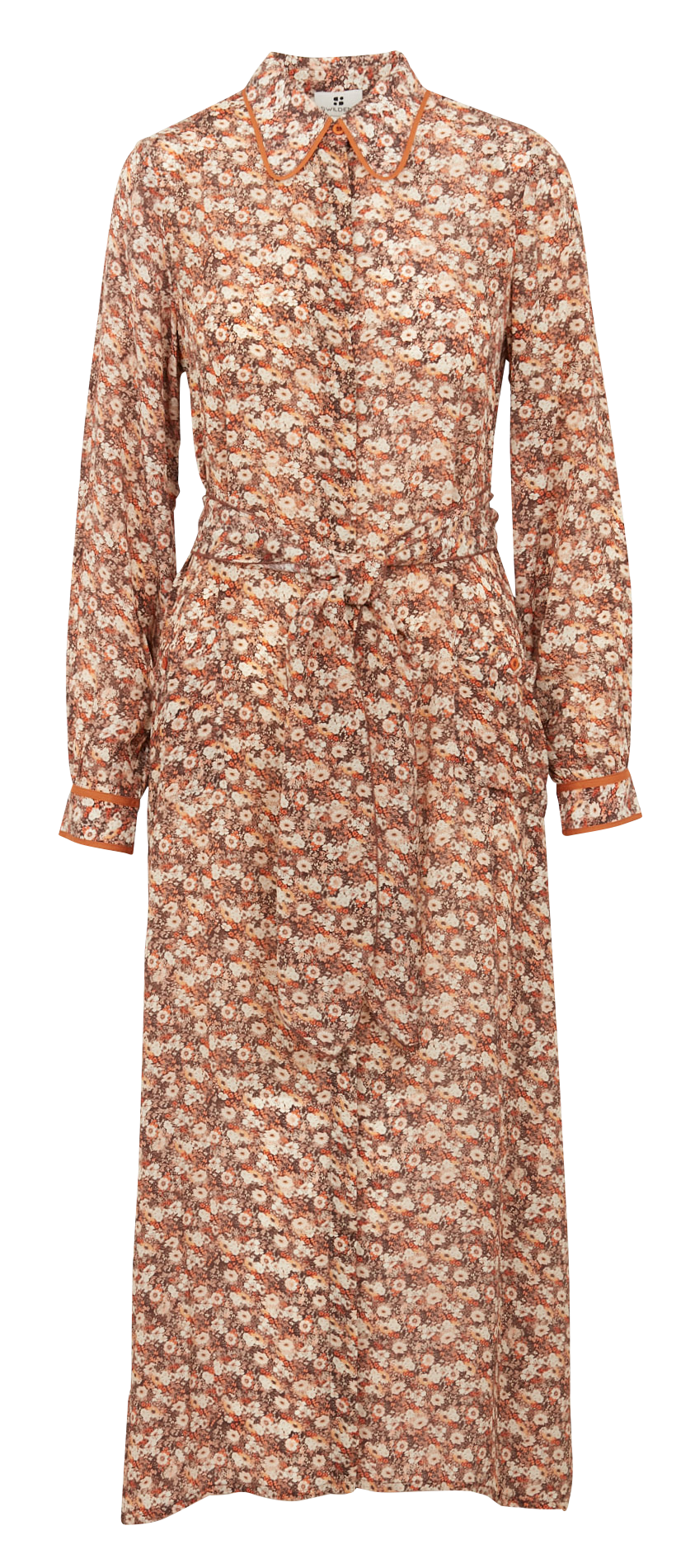 Lange jurk met klassieke kraag en print SWILDENS Oranje