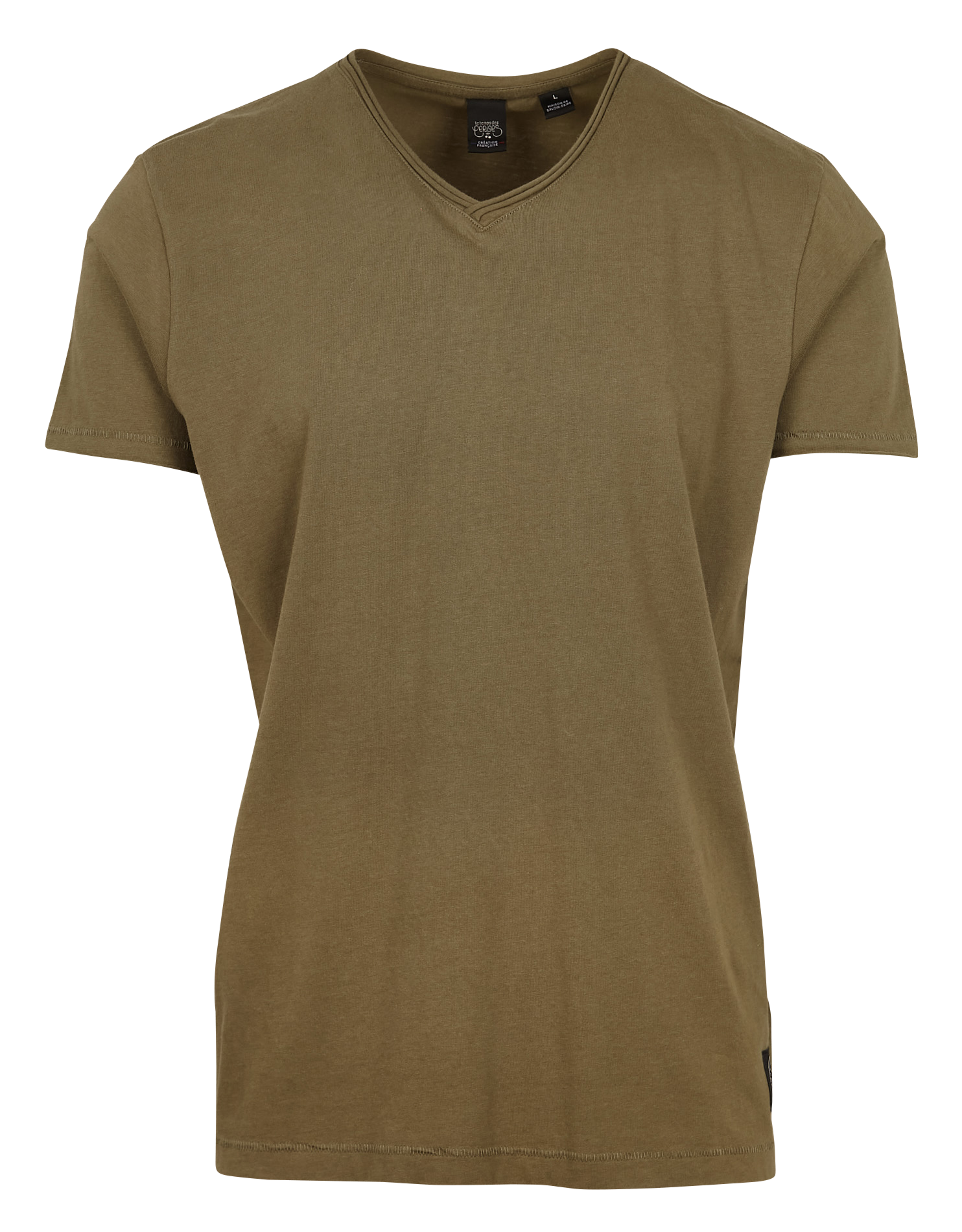 Straight-cut rolled V-neck cotton T-shirt LE TEMPS DES CERISES Green