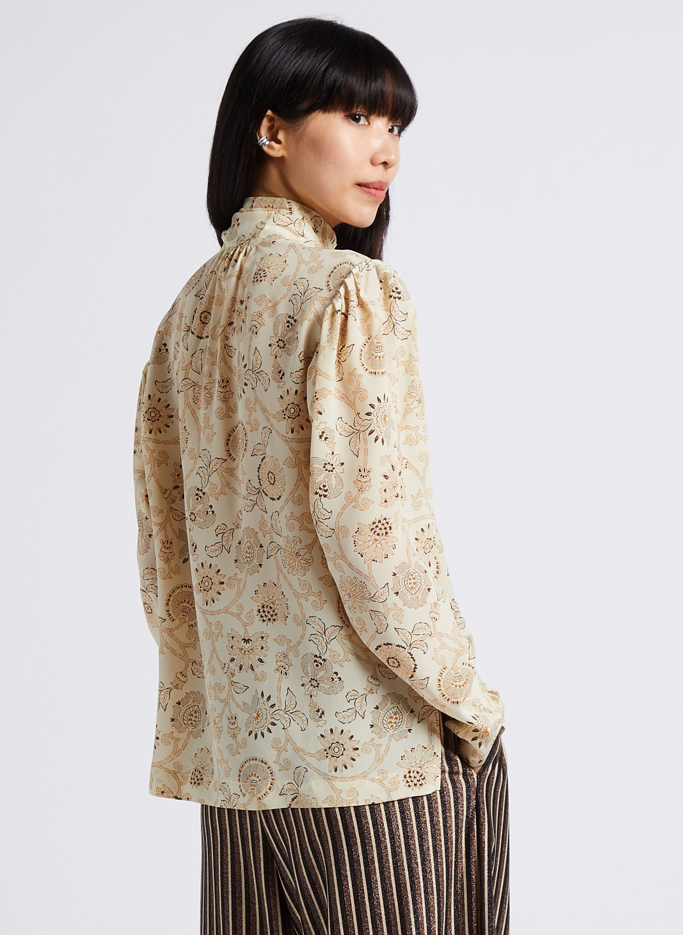 Blouse droite imprimée en soie MOMONI Beige