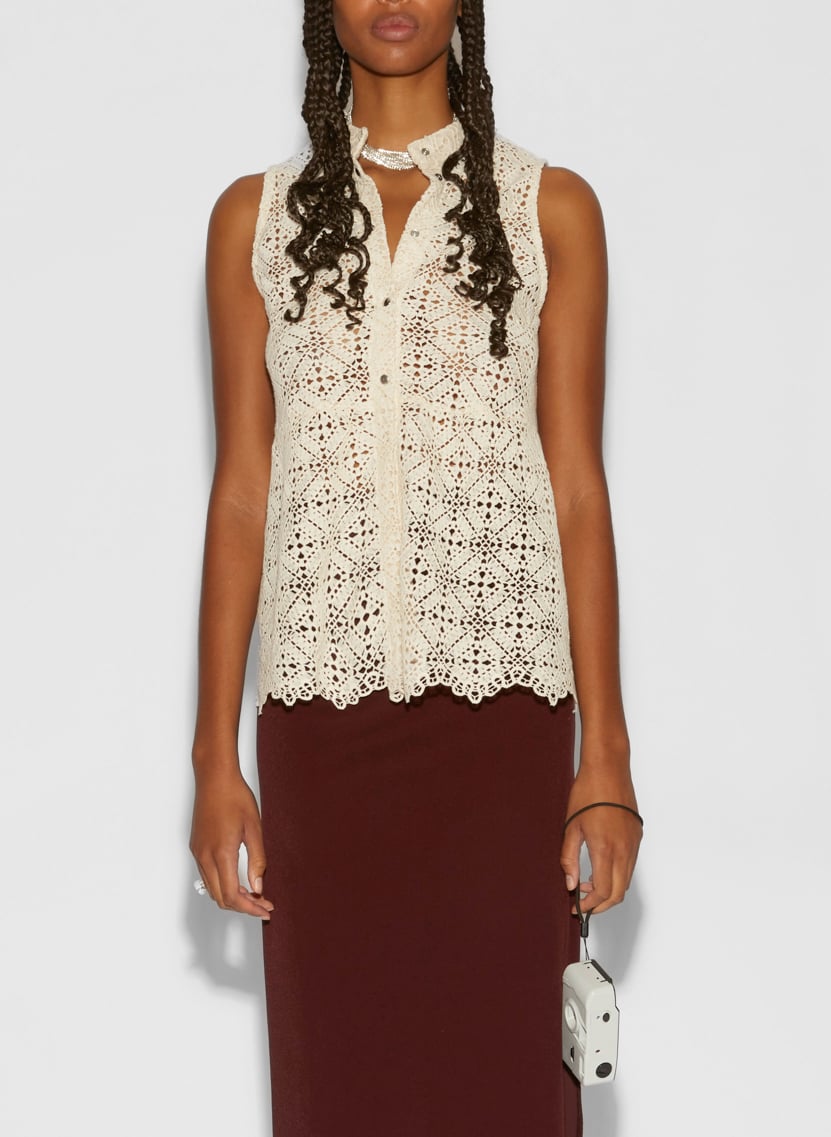 Haut Blanc Sans Manches Au Crochet - Taille 8, Matière Polyester, Occasion Très Bon état
