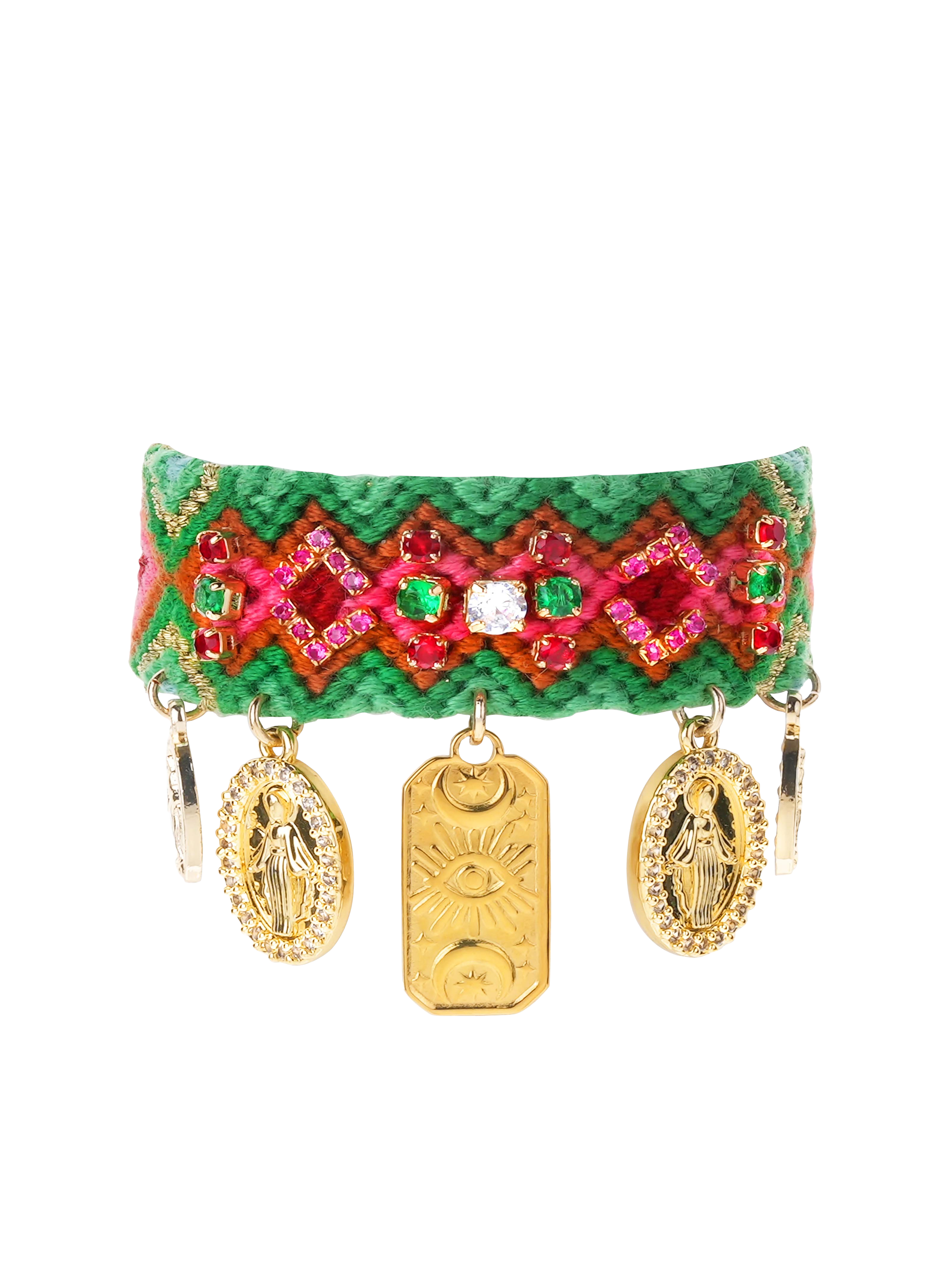 Woven bracelet with beads and charms HIPANEMA Green