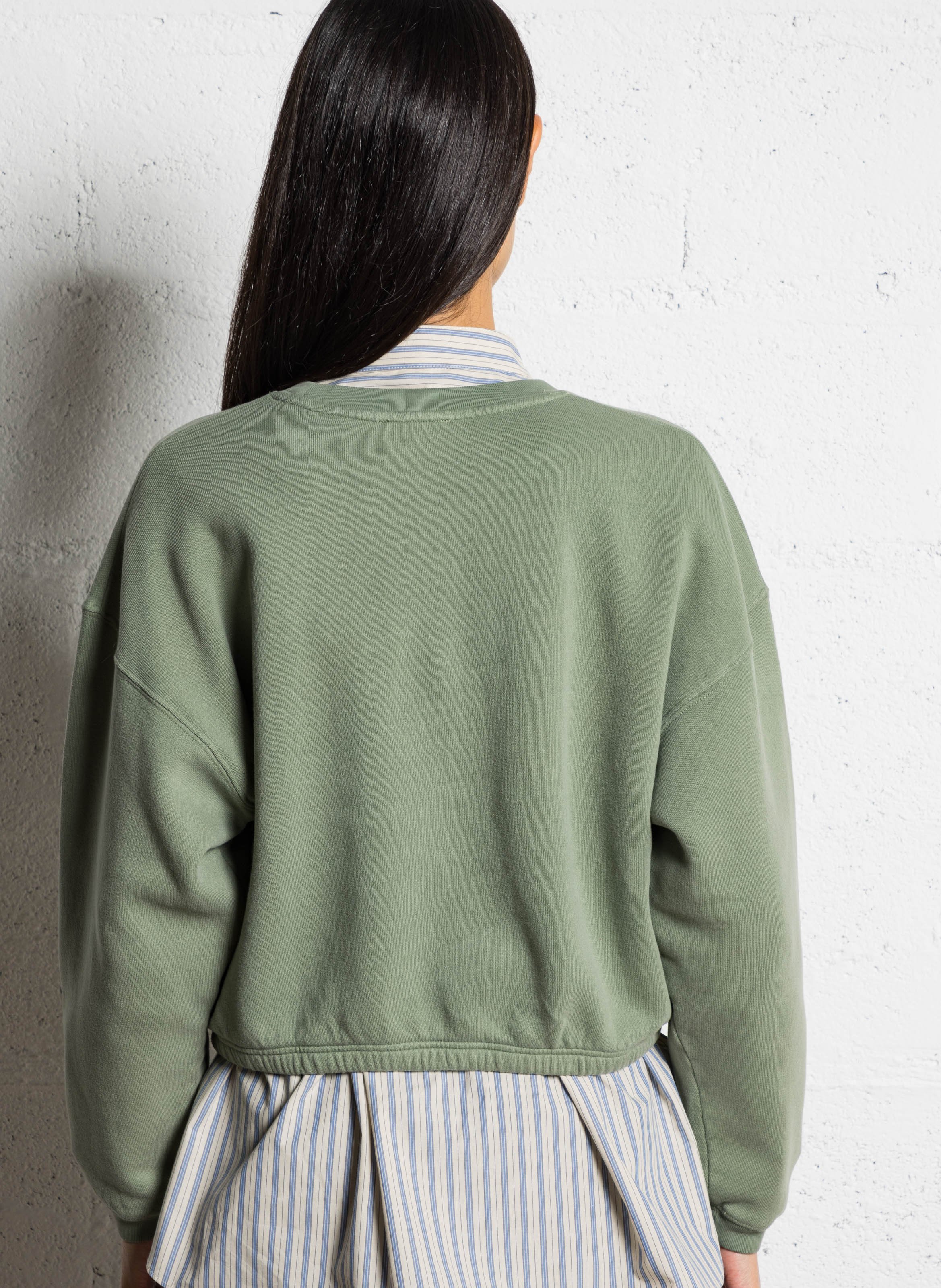 Sweat court col rond en coton mélangé  AMERICAN VINTAGE Vert