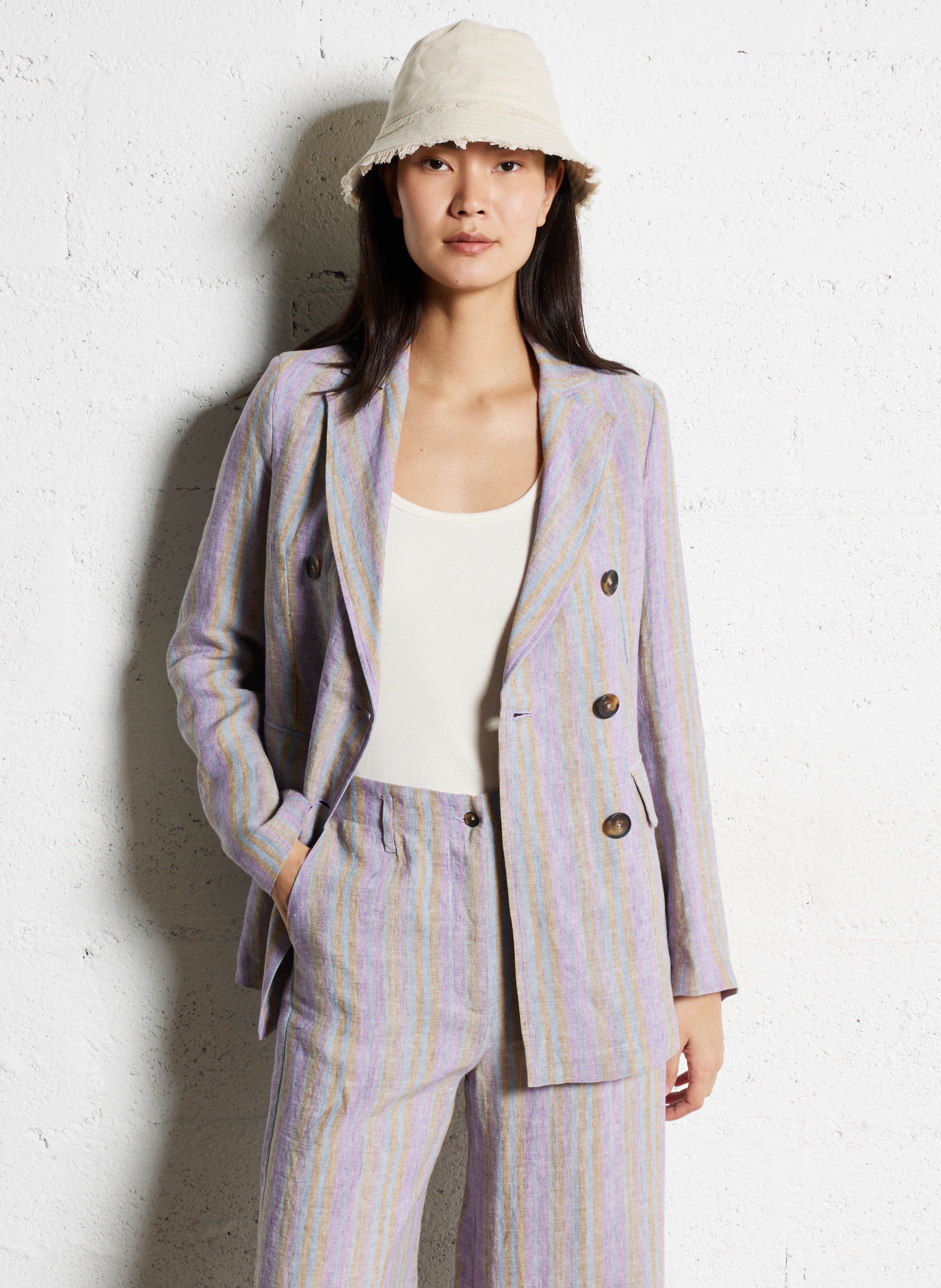 Blazer droit en lin rayé DIEGA Bleu