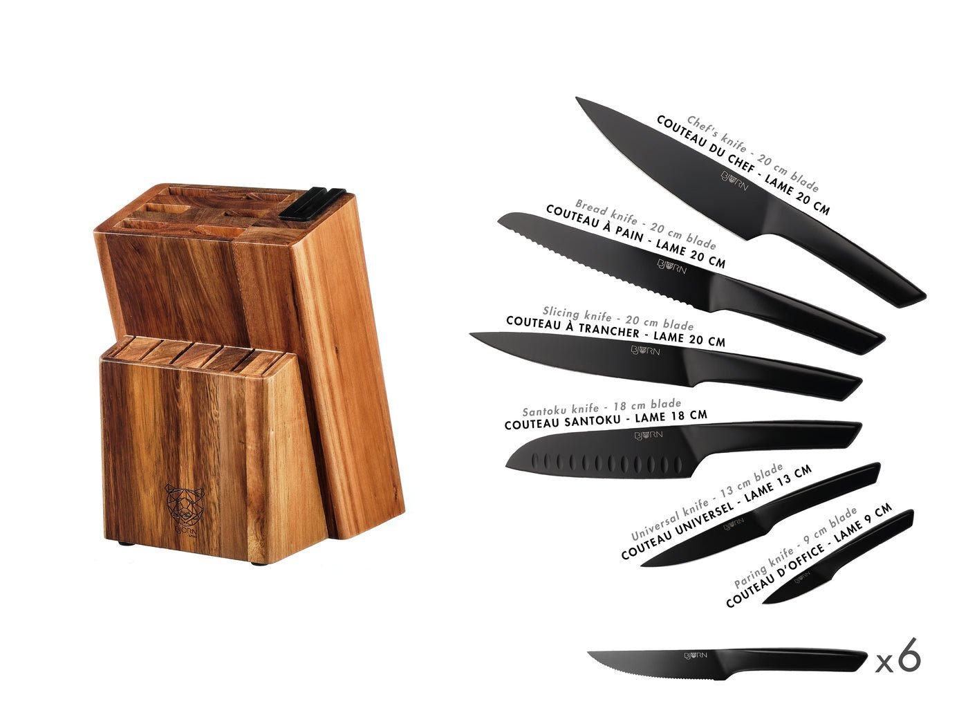 Jensen Loviisa Kitchen Knife Set and Steak Knives Set - 14 pieces BJORN Black