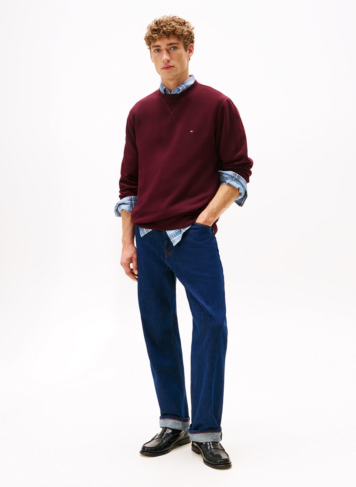 Straight-cut cotton-blend sweater with round neck TOMMY HILFIGER Plums