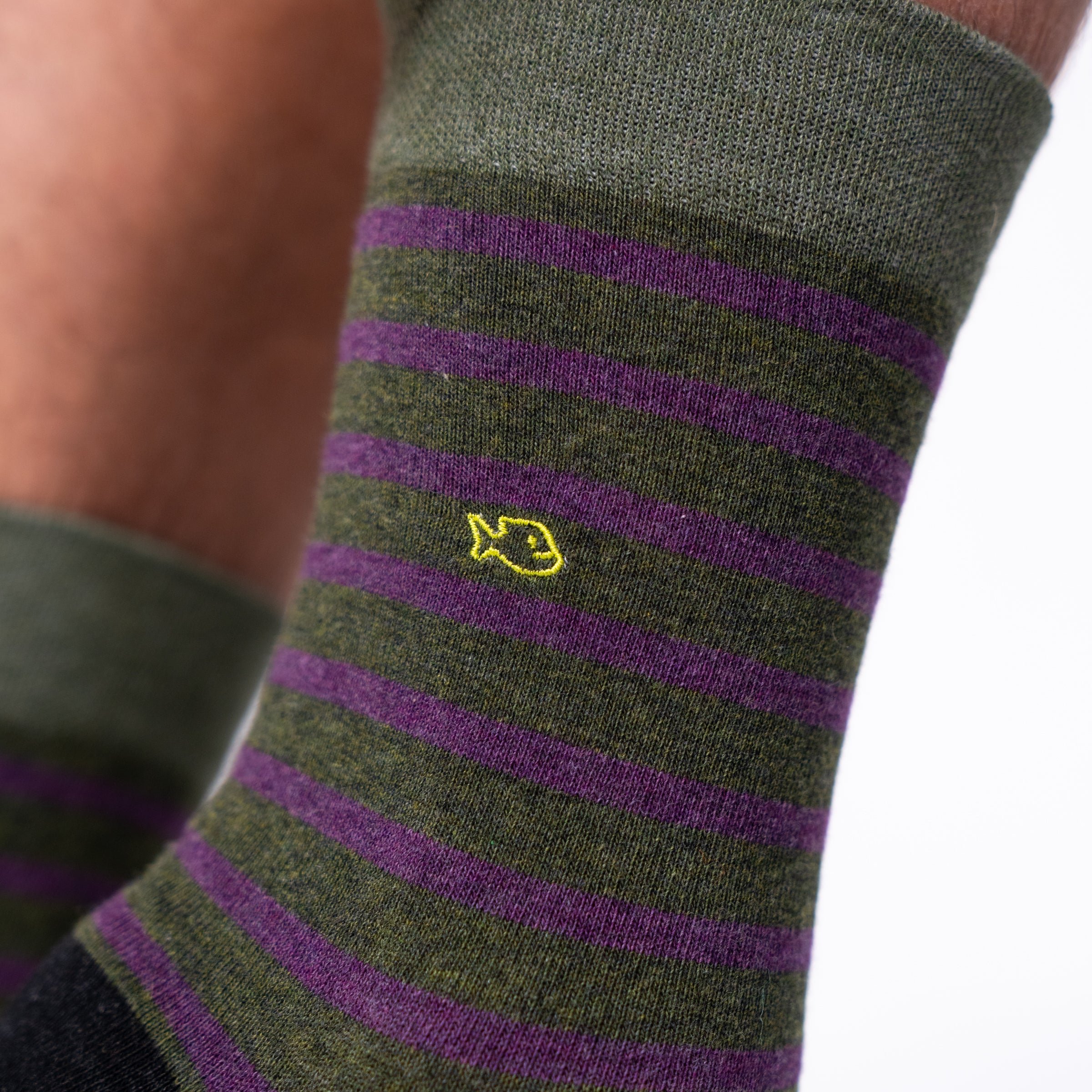 Combed cotton socks with wide stripes BILLYBELT Green