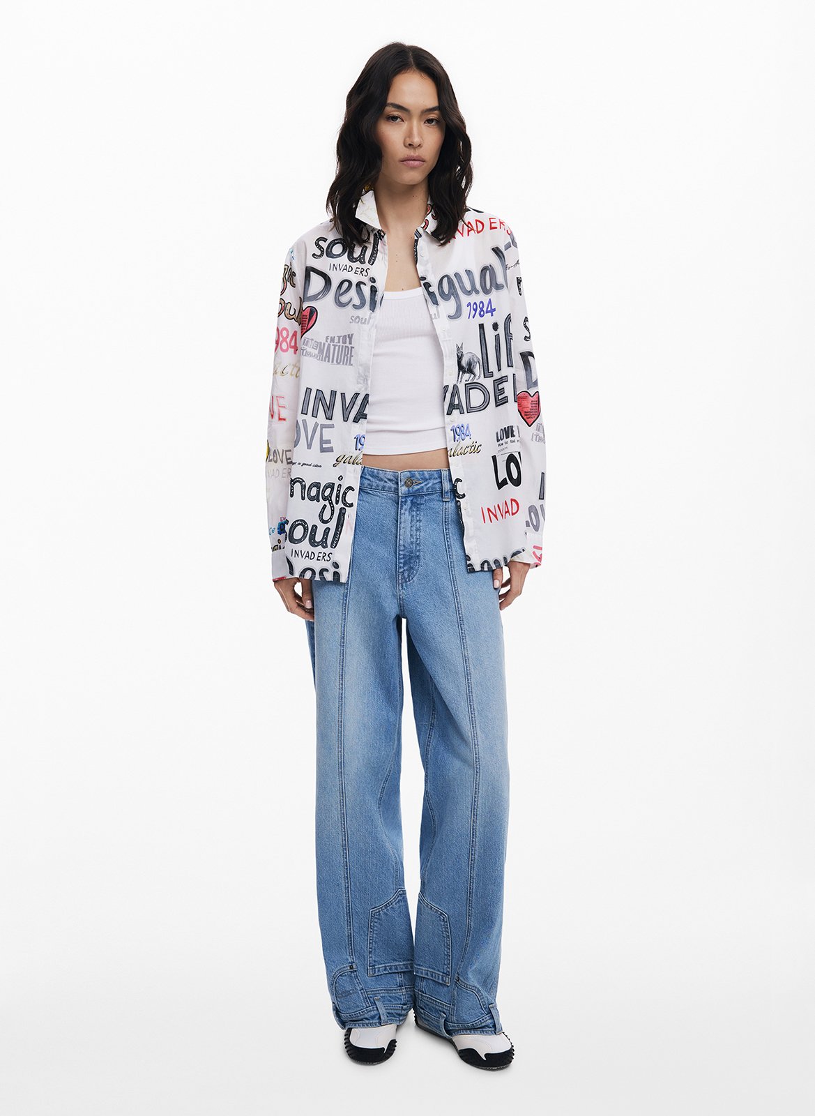 Chemise droite imprimée en coton DESIGUAL Blanc