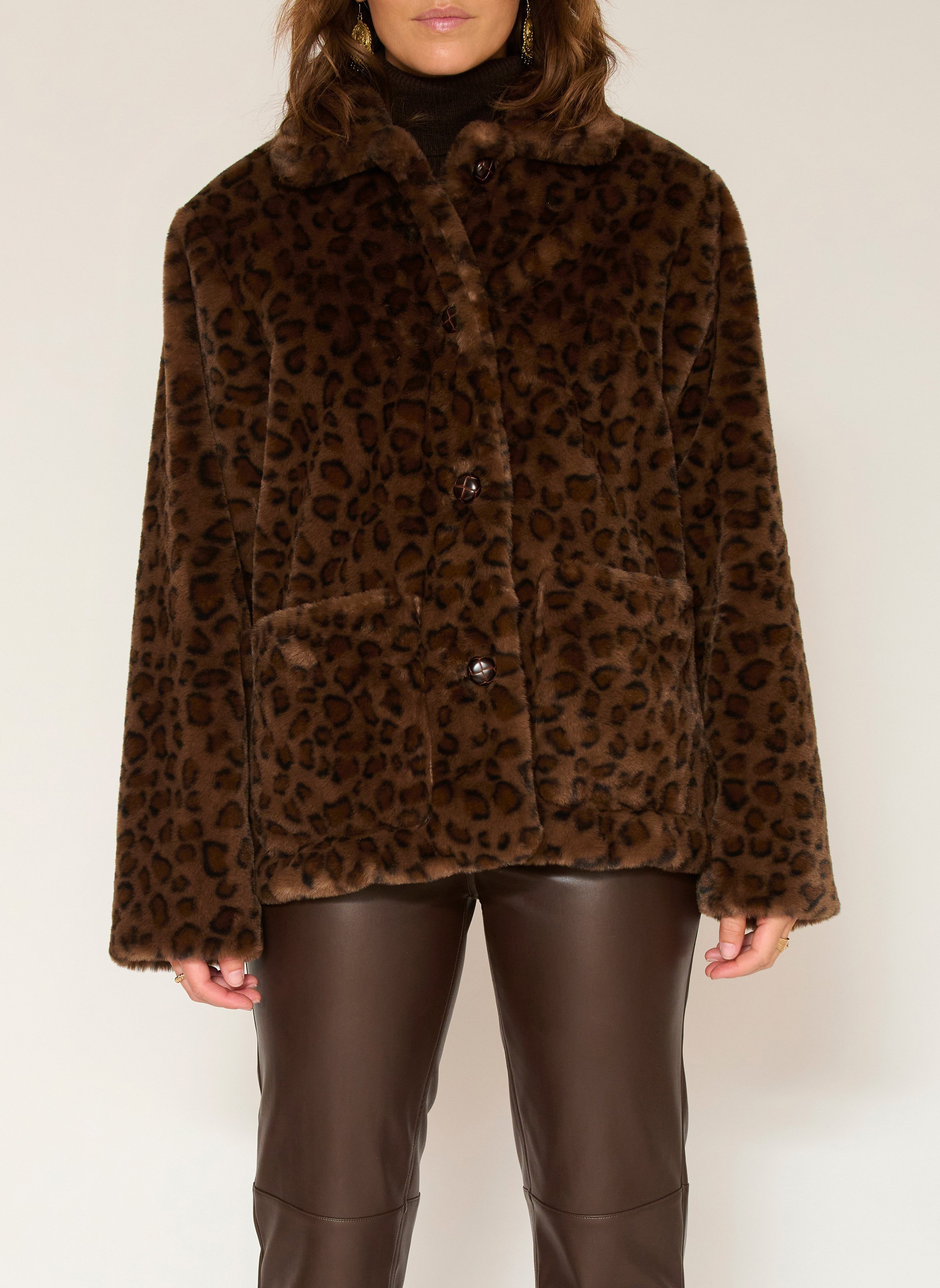 Leopard print straight jacket MKT Brown