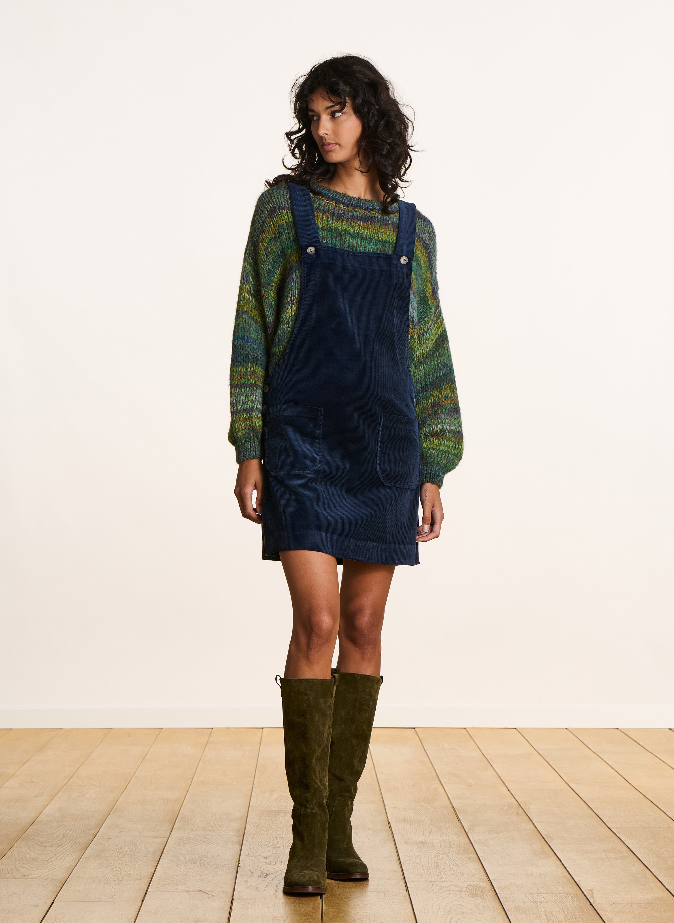 Korte jurk met vierkante hals - katoenblend LA FEE MARABOUTEE Blauw