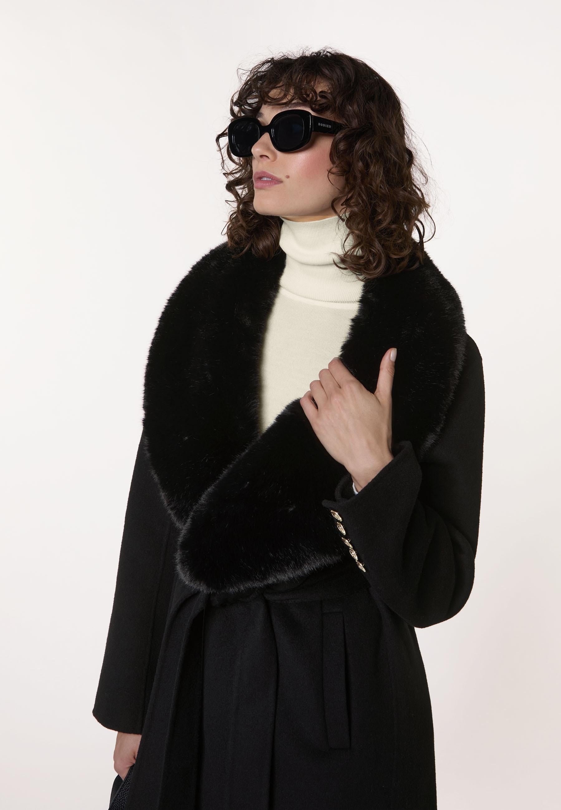 Wool coat with faux fur collar RODIER Black