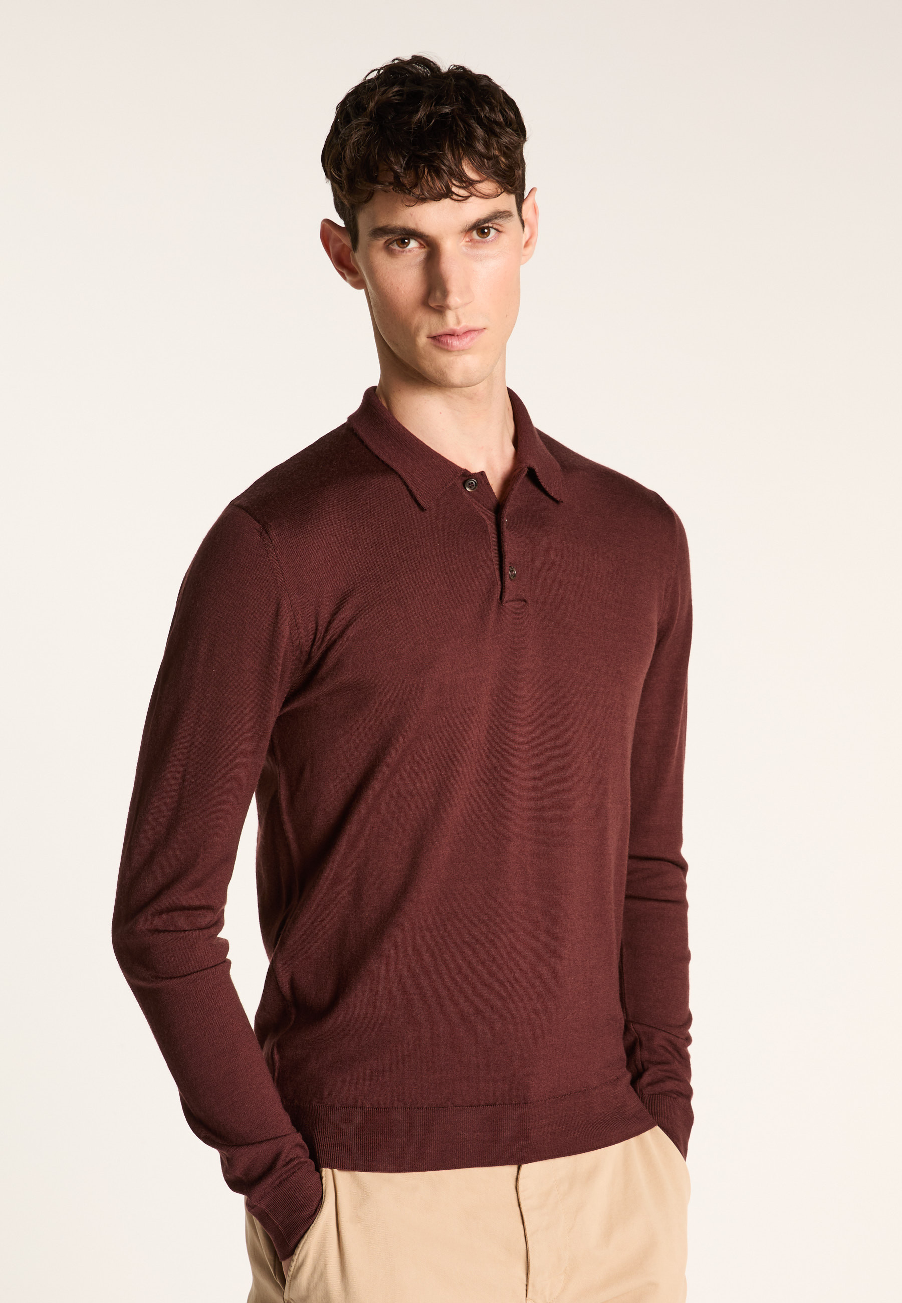 Long-sleeve Merino wool polo MAISON MONTAGUT Brown