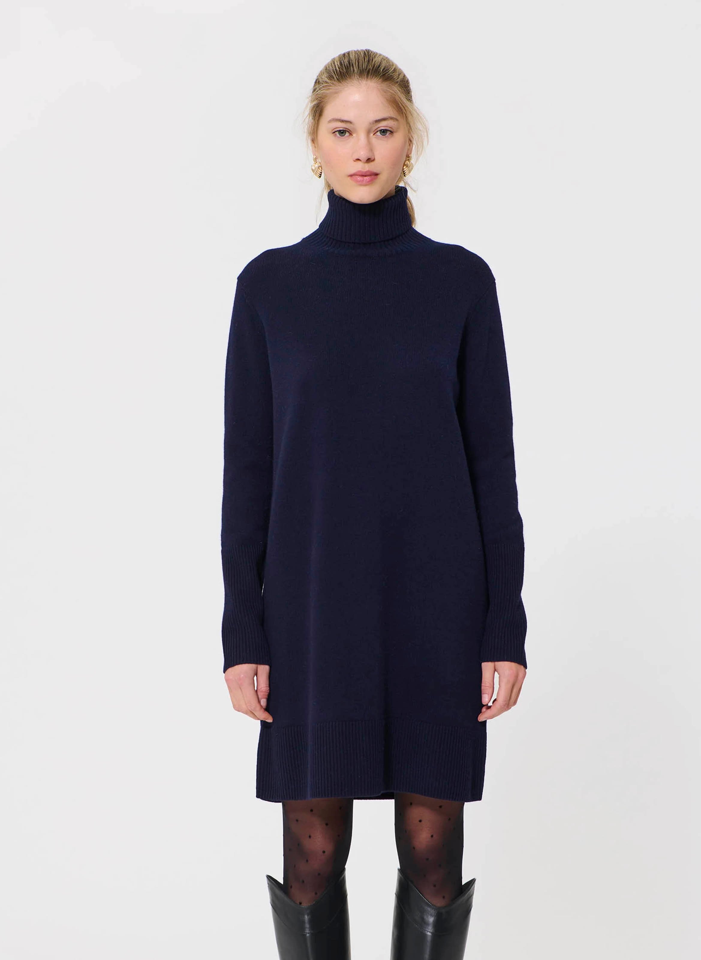 Vestito a maglia oversize con collo alto in misto lana TARA JARMON Blu