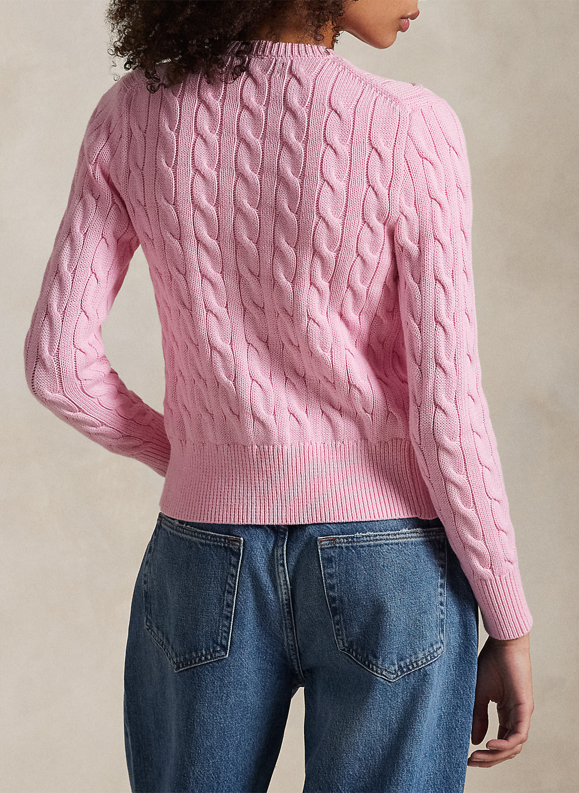 Cardigan droit col rond en coton POLO RALPH LAUREN Rose